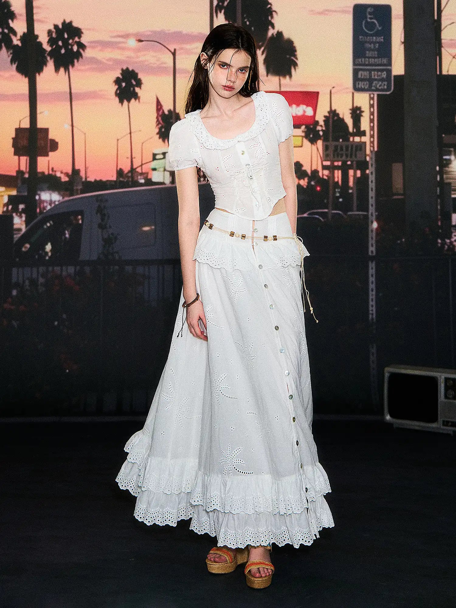 Deleteex Broderie Anglaise Tiered Maxi Skirt | Canton Collective