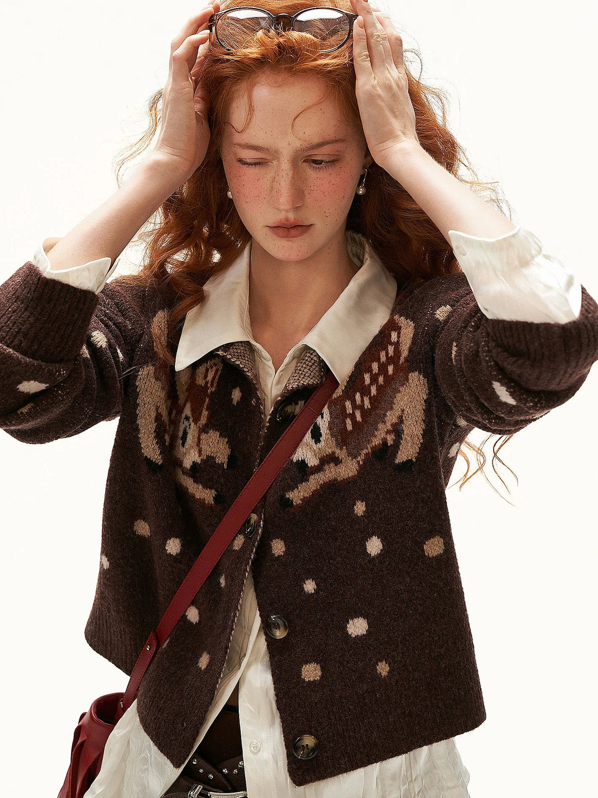 MAMC Brown Deer Print Knit Cardigan | Canton Collective
