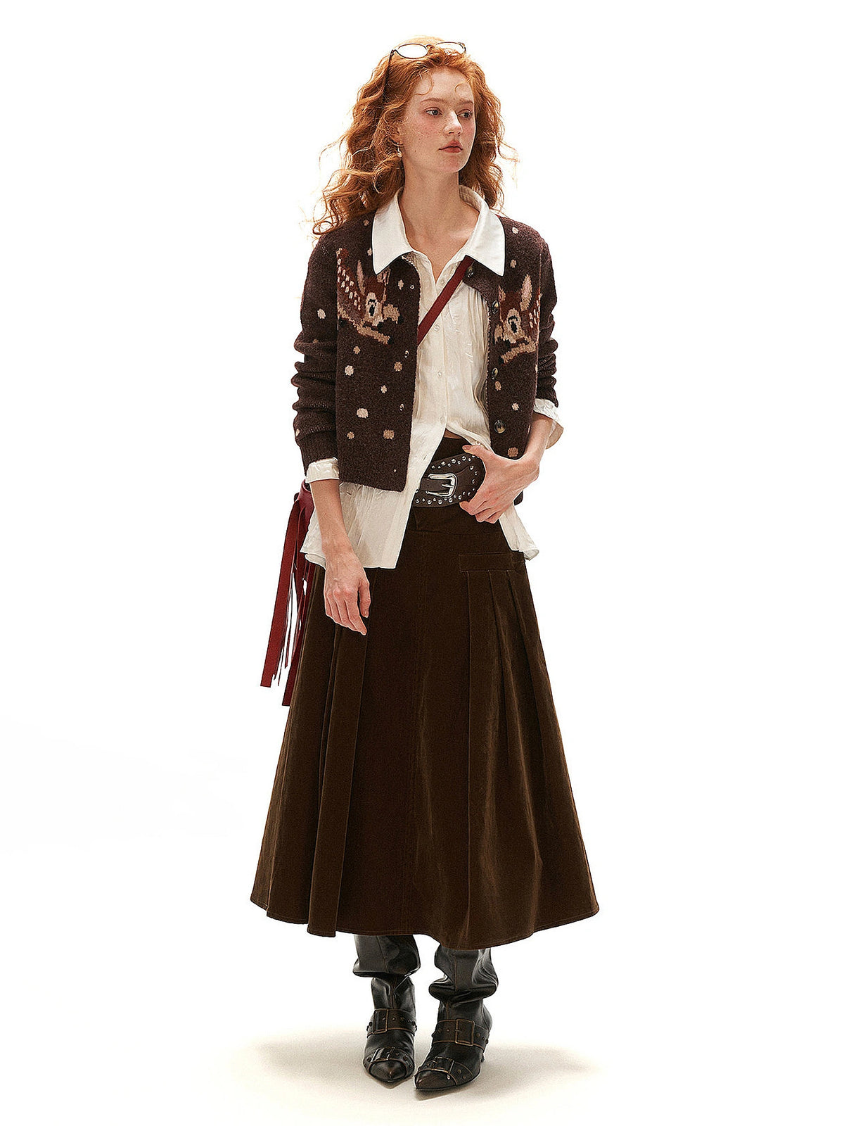 MAMC Brown Deer Print Knit Cardigan | Canton Collective