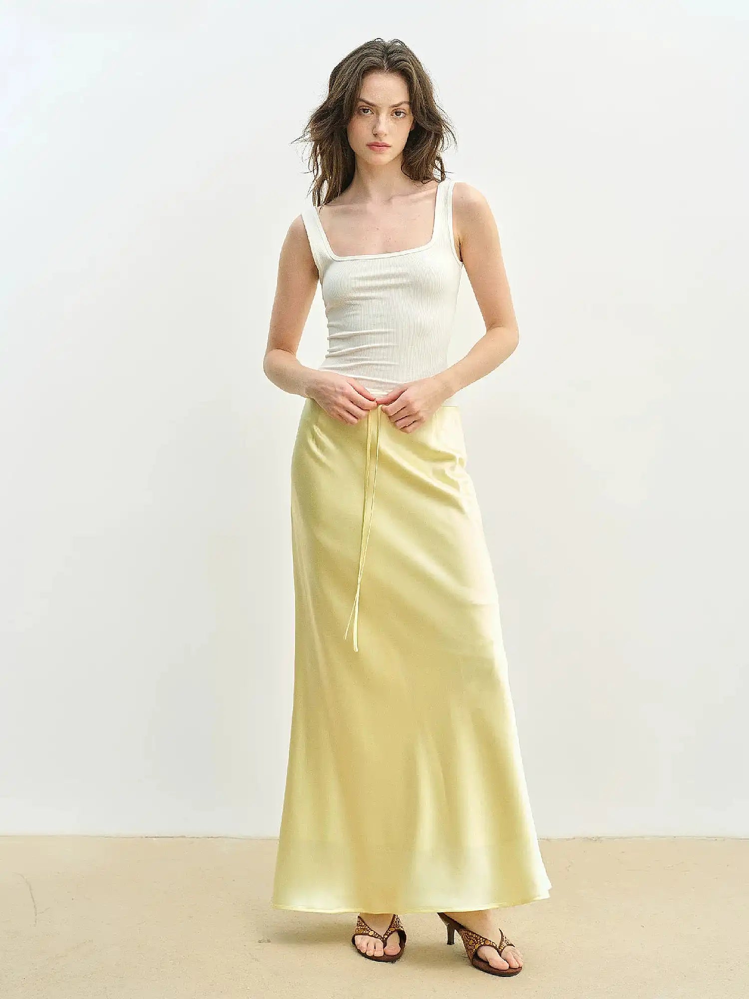 Muse Naps Butter Yellow Satin Fishtail Maxi Skirt | Canton Collective