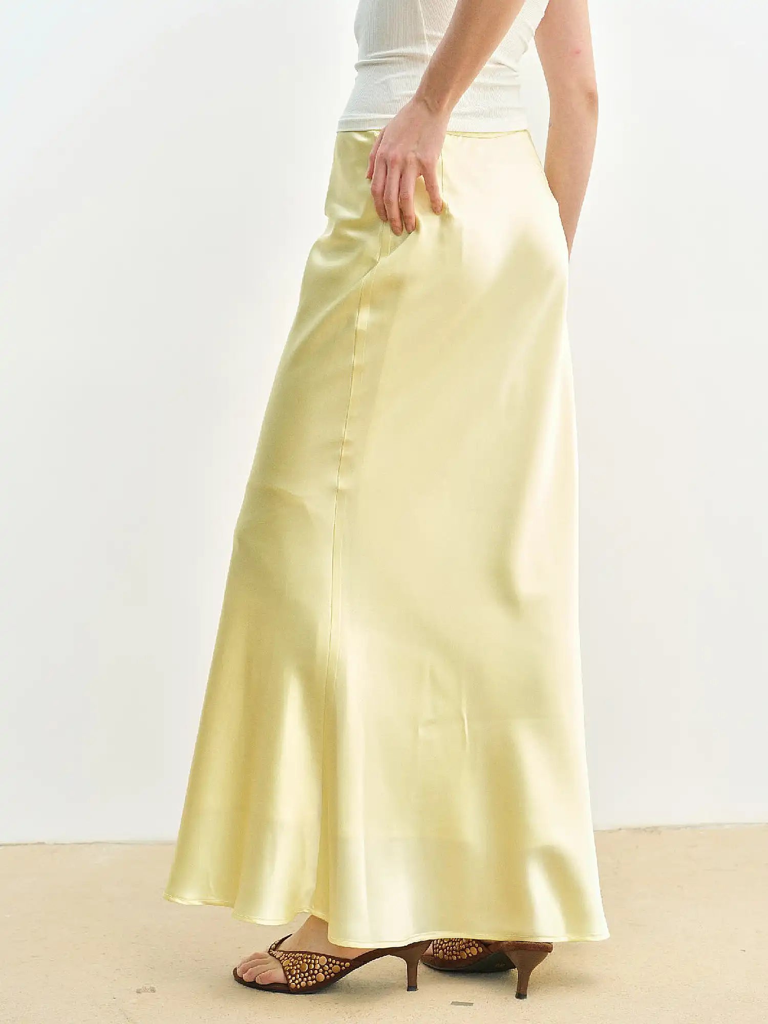 Muse Naps Butter Yellow Satin Fishtail Maxi Skirt | Canton Collective