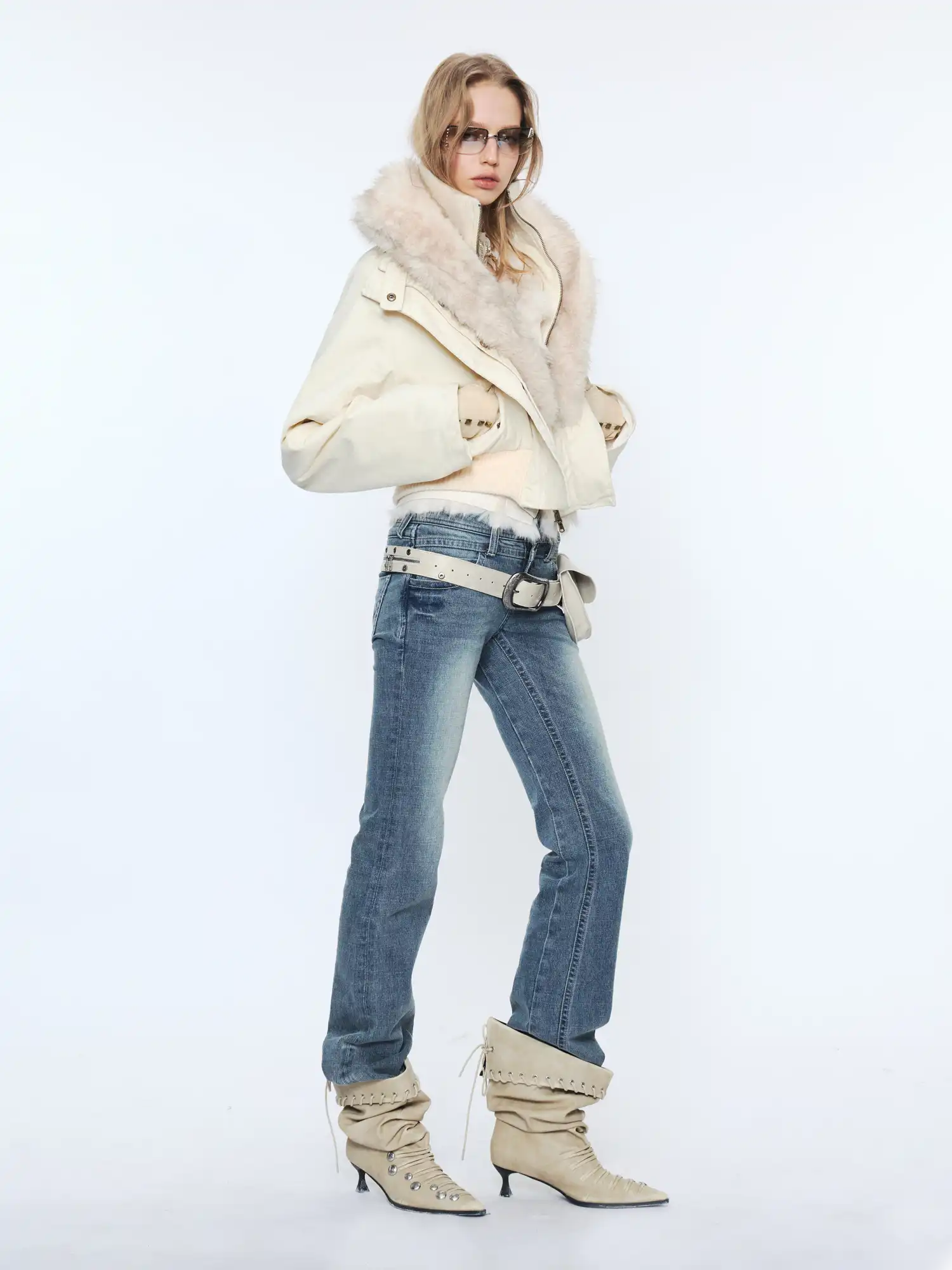 2th Desire Button-Up Fur Collar Jean Bomber Jacket | Canton Collective