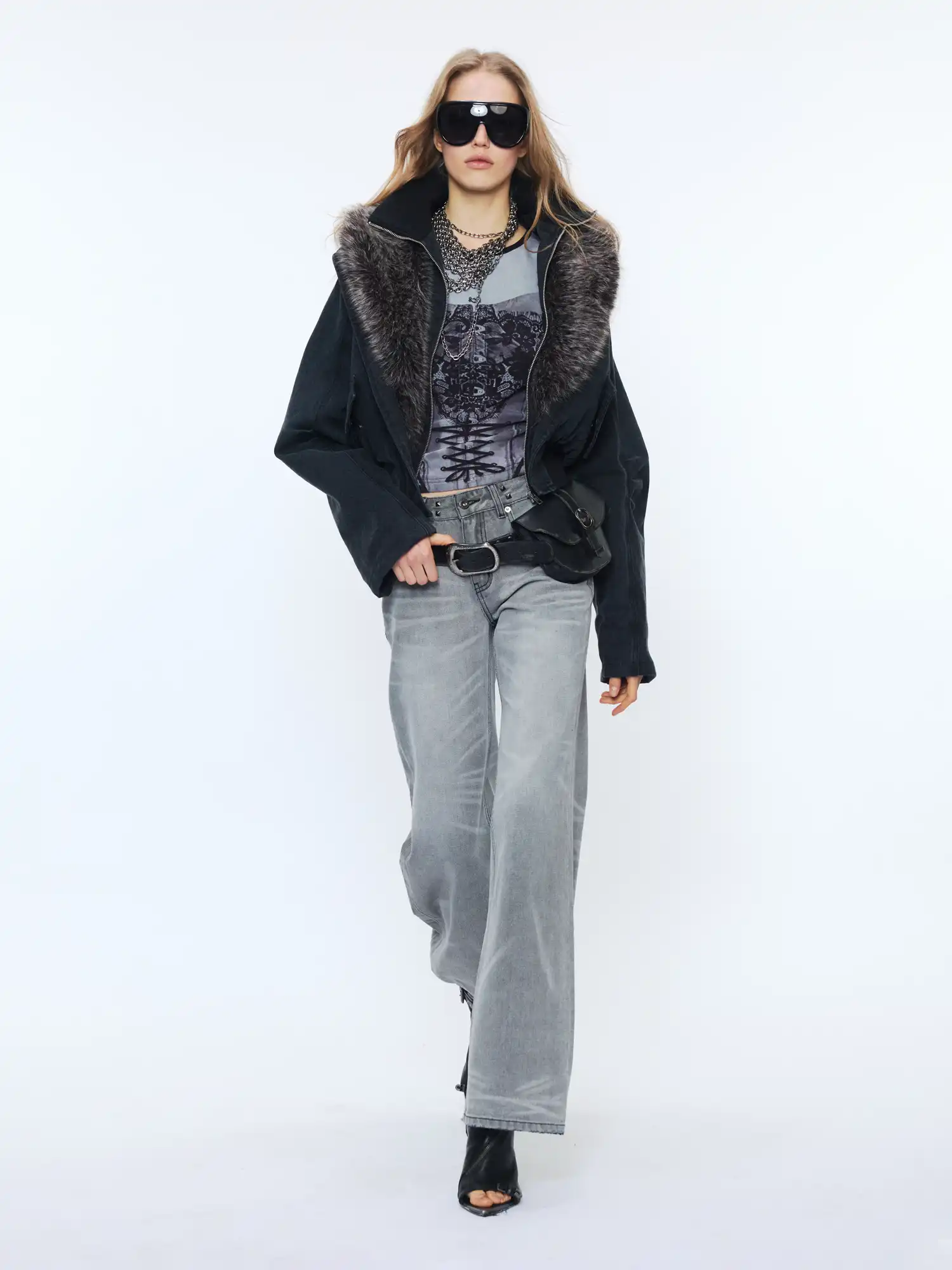 2th Desire Button-Up Fur Collar Jean Bomber Jacket | Canton Collective