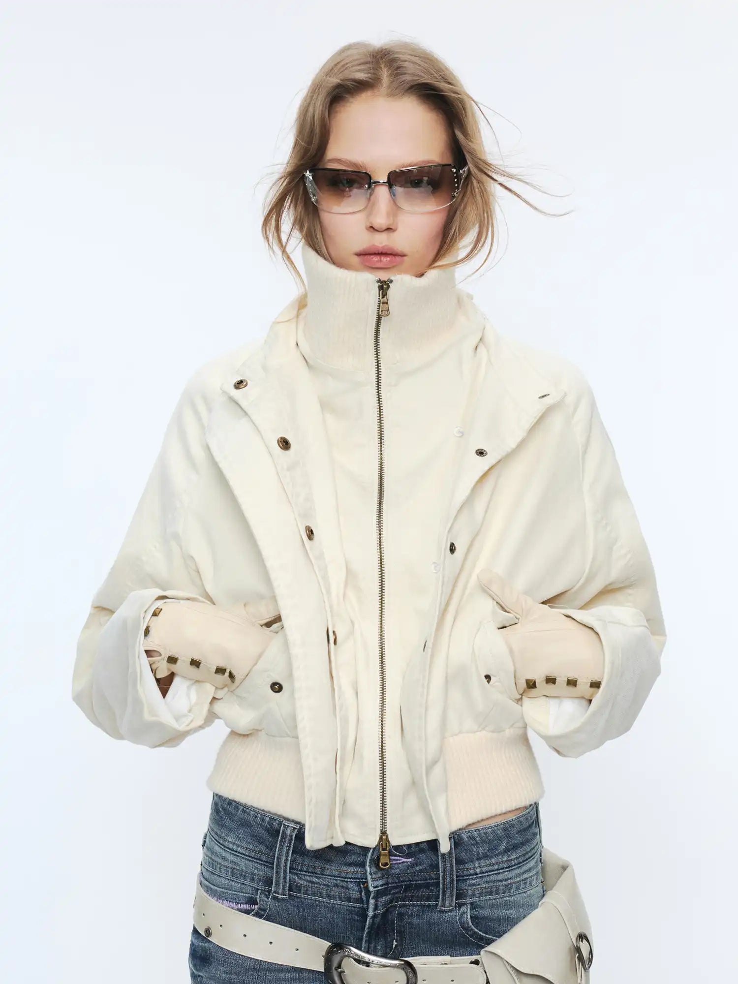 2th Desire Button-Up Fur Collar Jean Bomber Jacket | Canton Collective