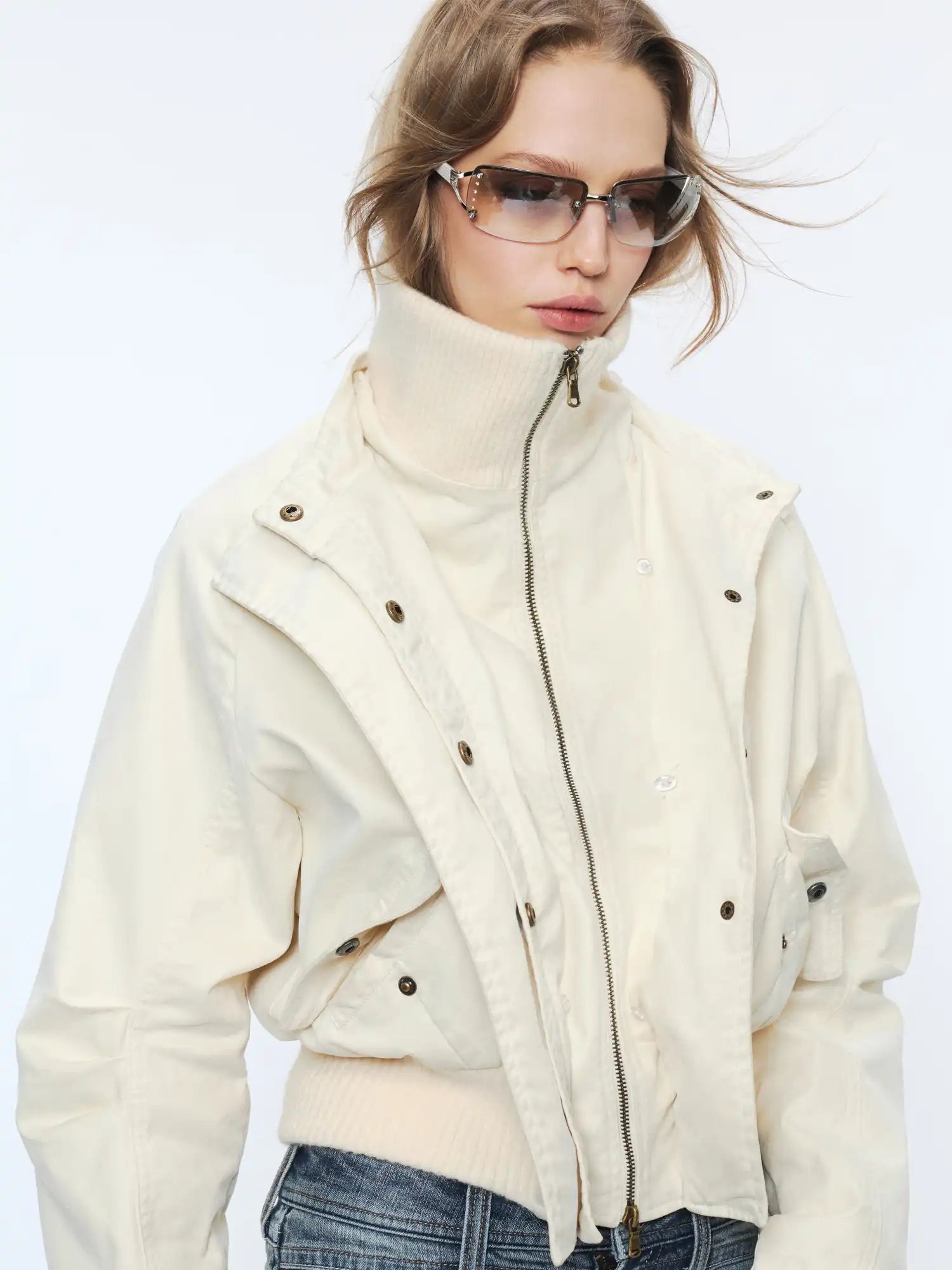 2th Desire Button-Up Fur Collar Jean Bomber Jacket | Canton Collective