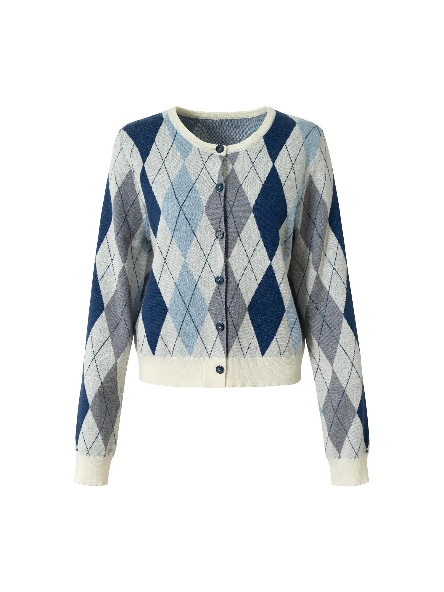 Button Up Argyle Preppy Cardigan