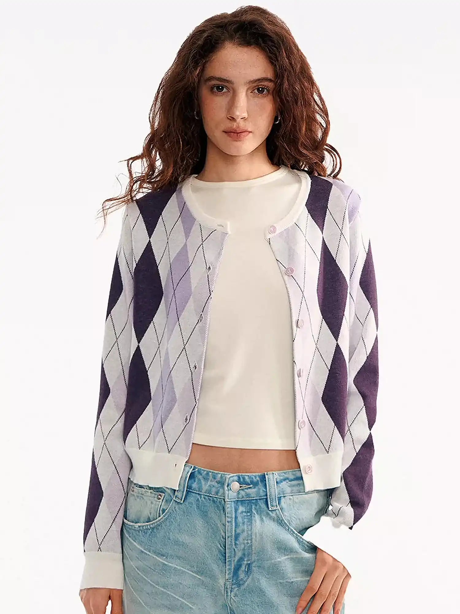 Button Up Argyle Preppy Cardigan