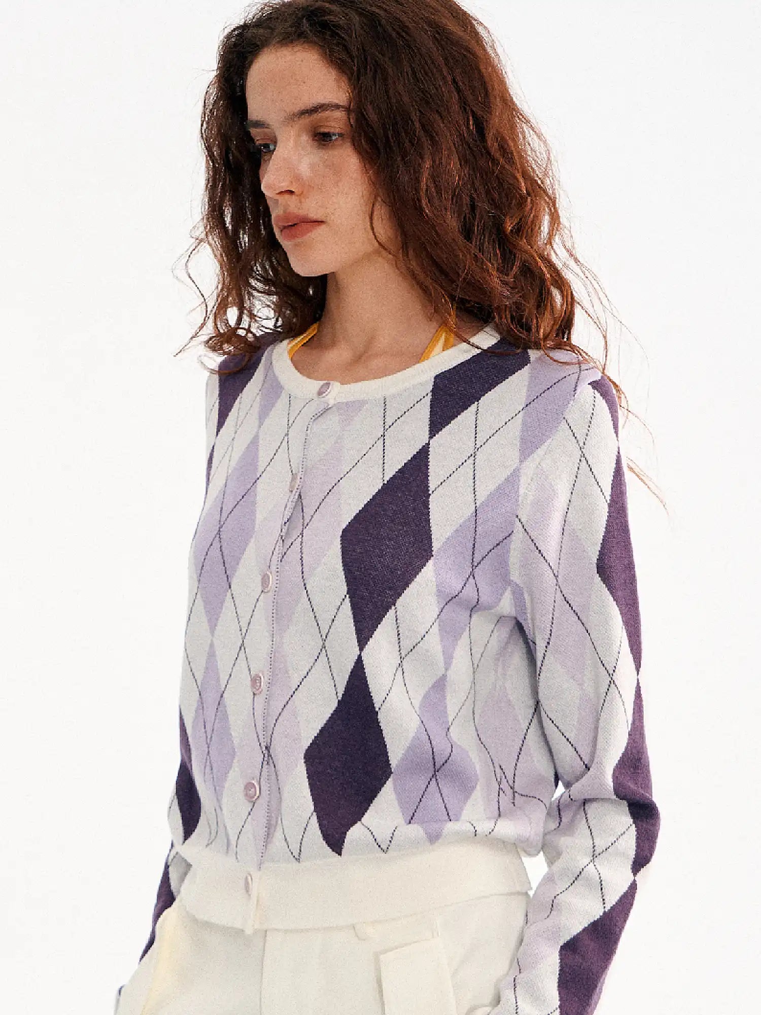 Button Up Argyle Preppy Cardigan