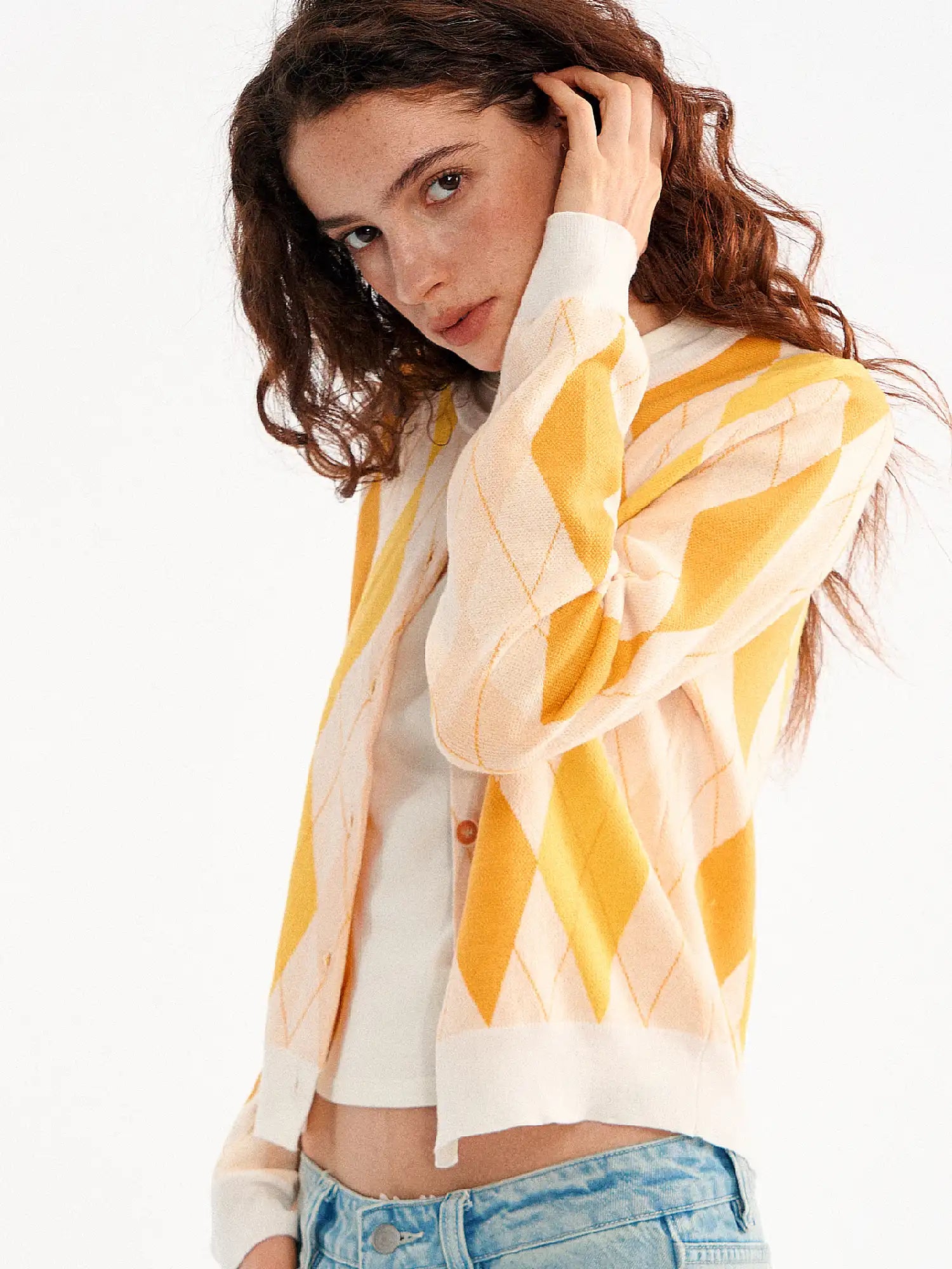 Button Up Argyle Preppy Cardigan