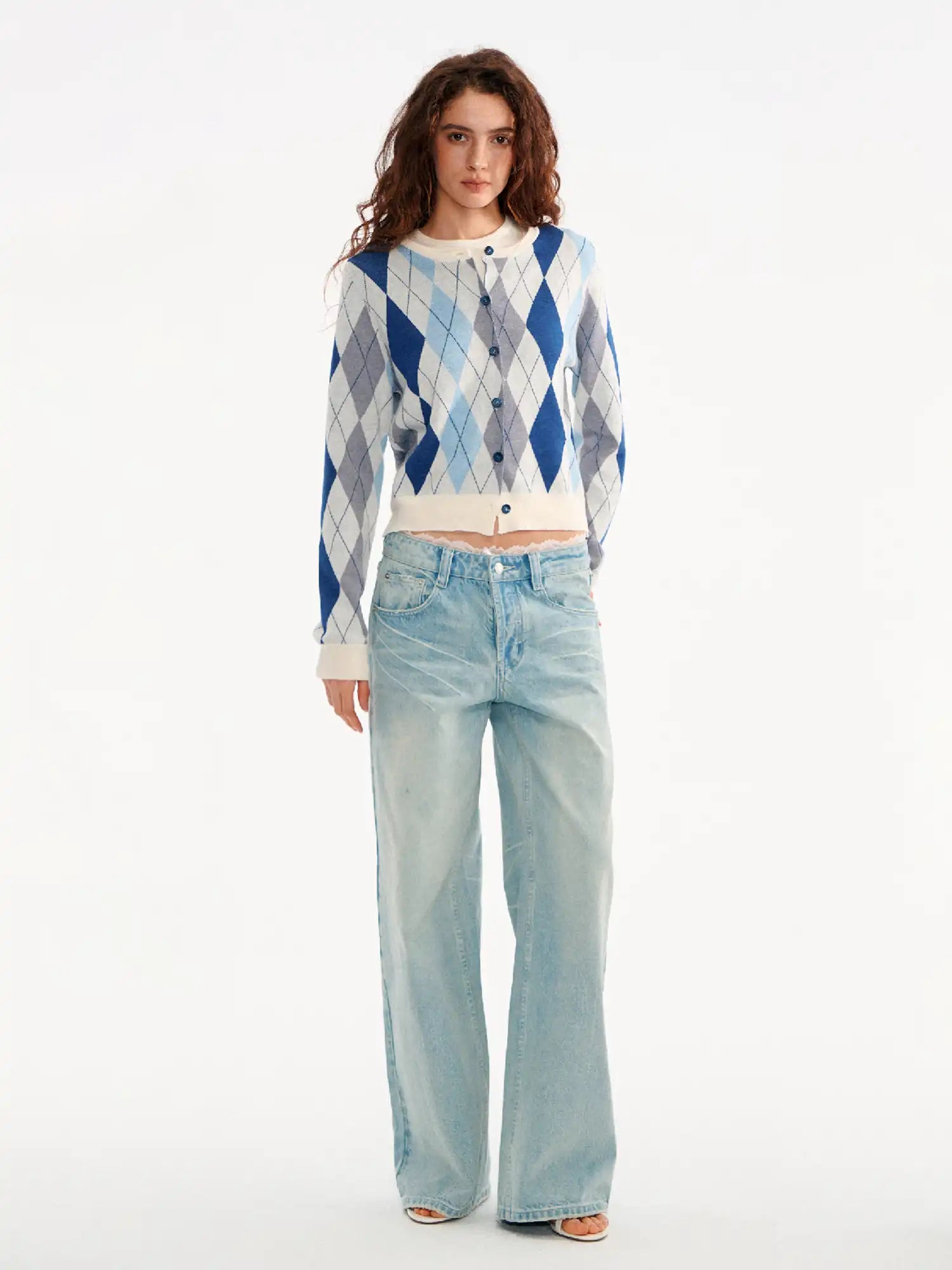 Button Up Argyle Preppy Cardigan