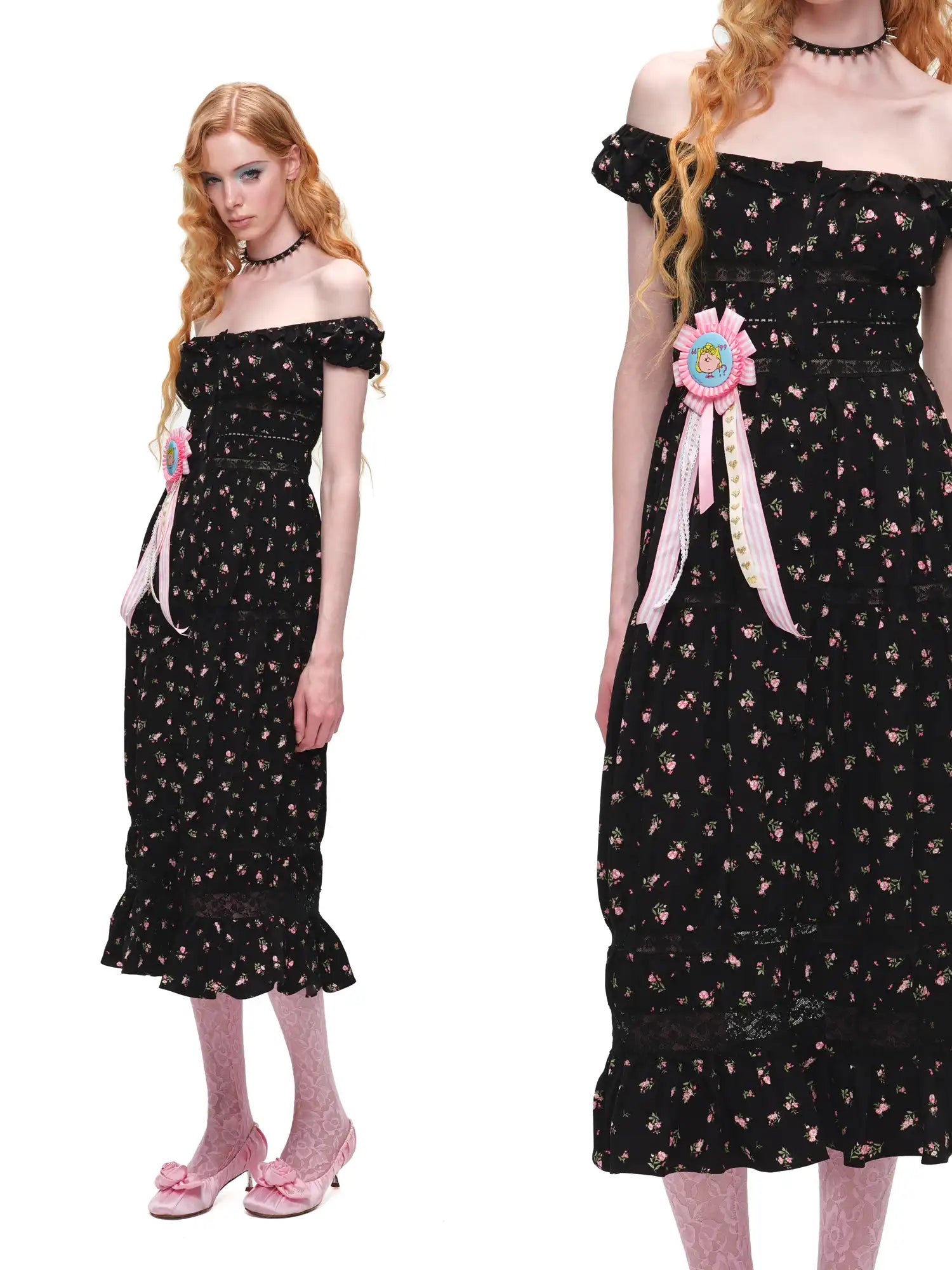 1Jinn Studio Button Up Off Shoulder Floral Midi Dress | Canton Collective