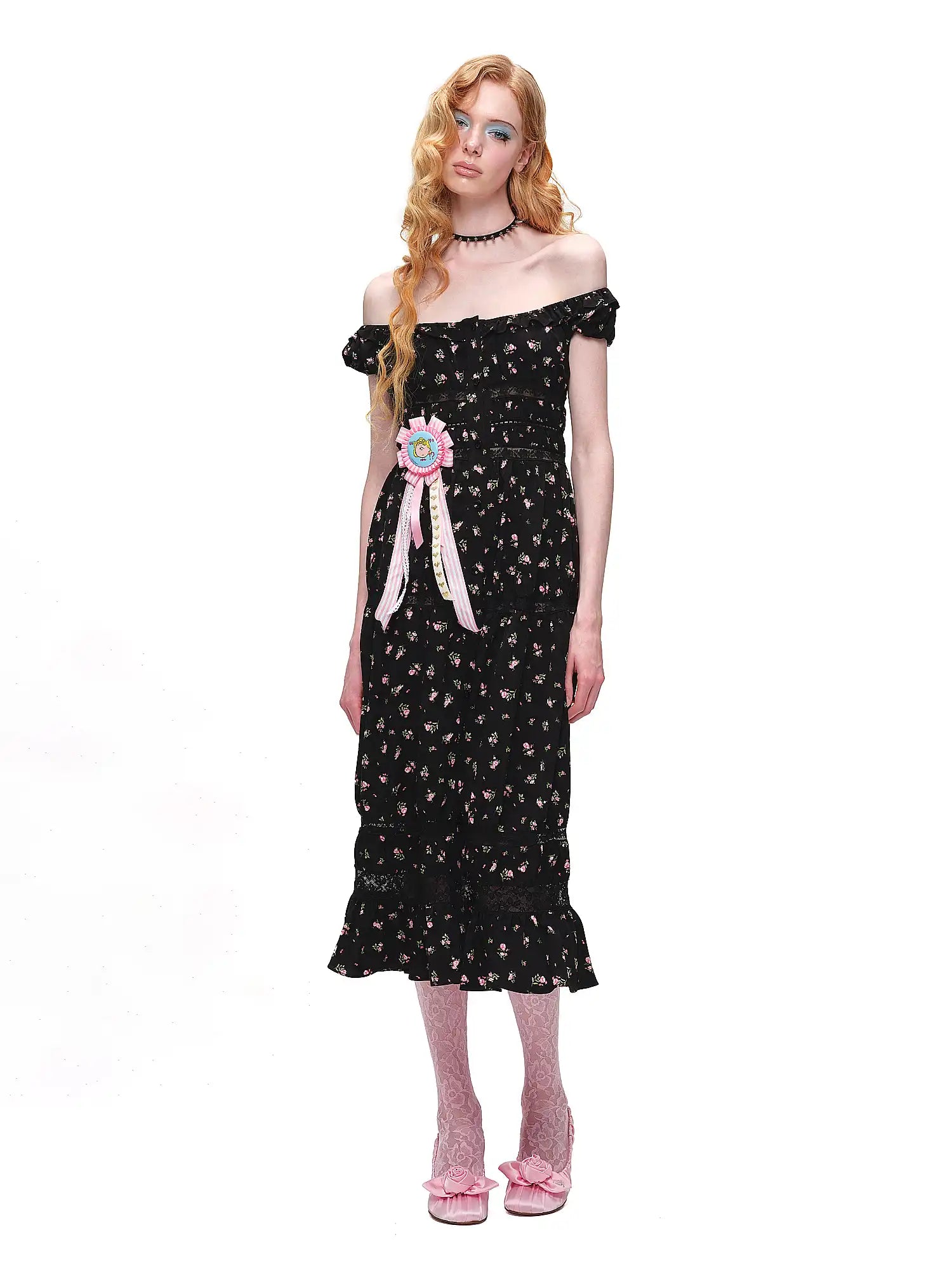 1Jinn Studio Button Up Off Shoulder Floral Midi Dress | Canton Collective
