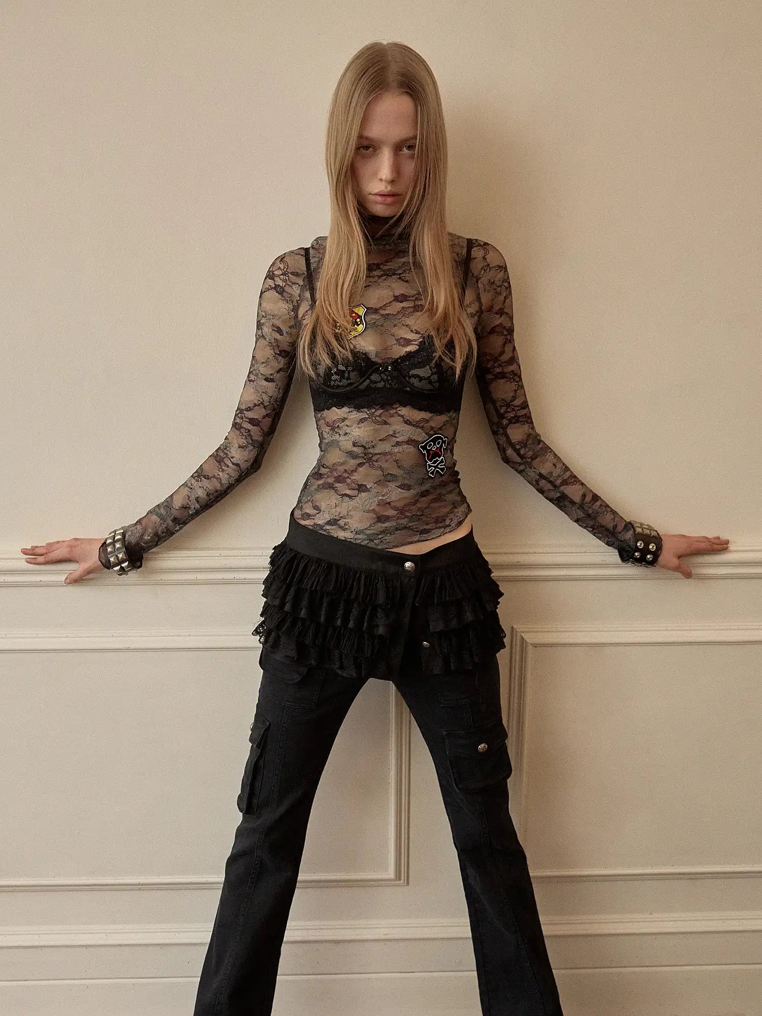 1Jinn Studio Camo Sheer Y2K Mesh Lace Layering Top Long Sleeve | Canton Collective