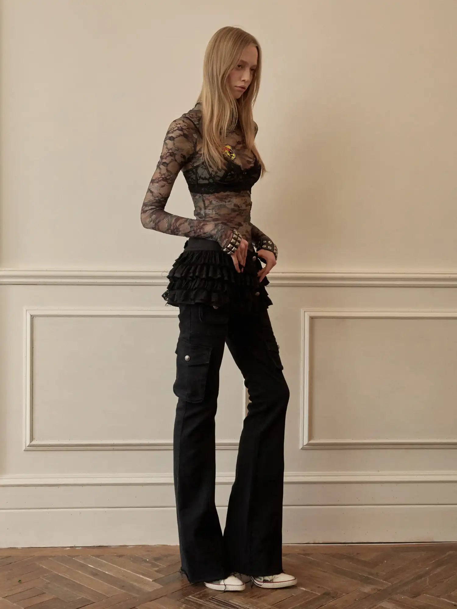 1Jinn Studio Camo Sheer Y2K Mesh Lace Layering Top Long Sleeve | Canton Collective