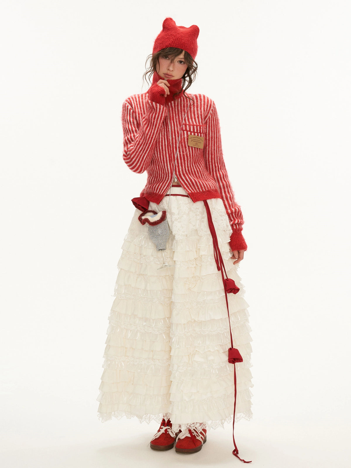 MAMC Cat Ear Striped Knit Zip Cardigan | Canton Collective