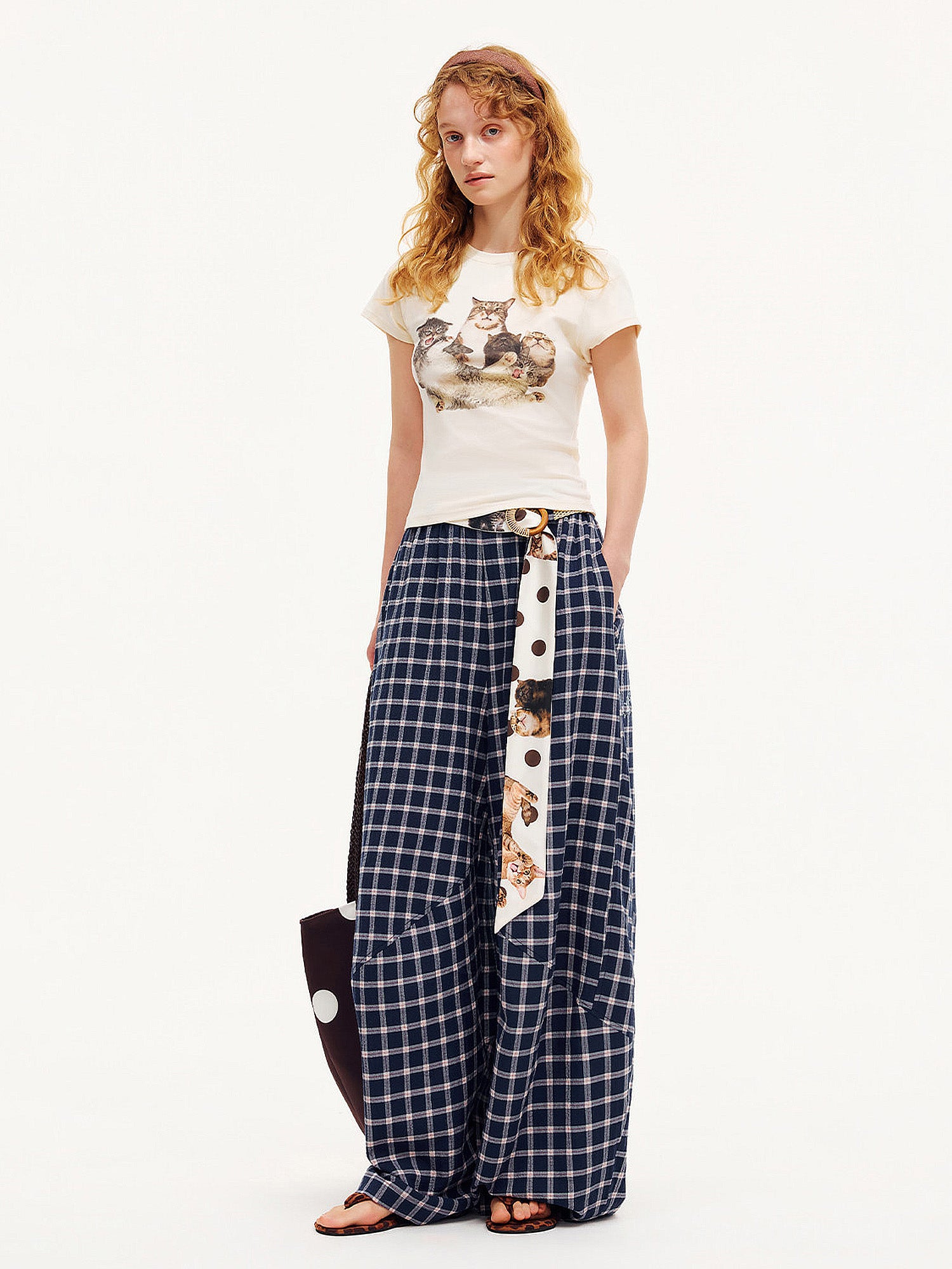 Outtheblue Cat Graphic Plaid Wide-Leg Pants | Canton Collective