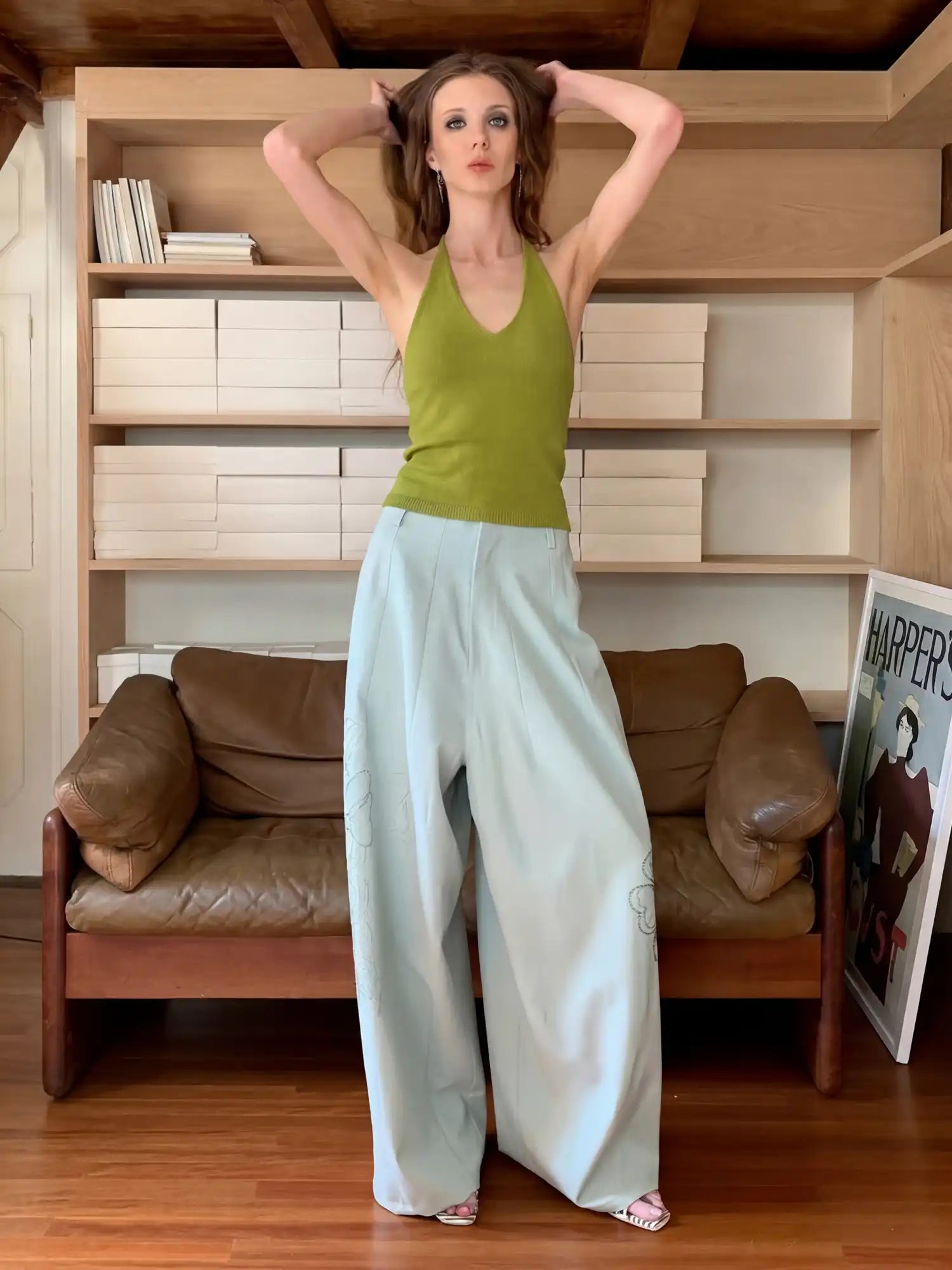 CantonCollective Design Chartreuse Green Knit Halter Top with Deep U-Neck for Summer Styling | Canton Collective