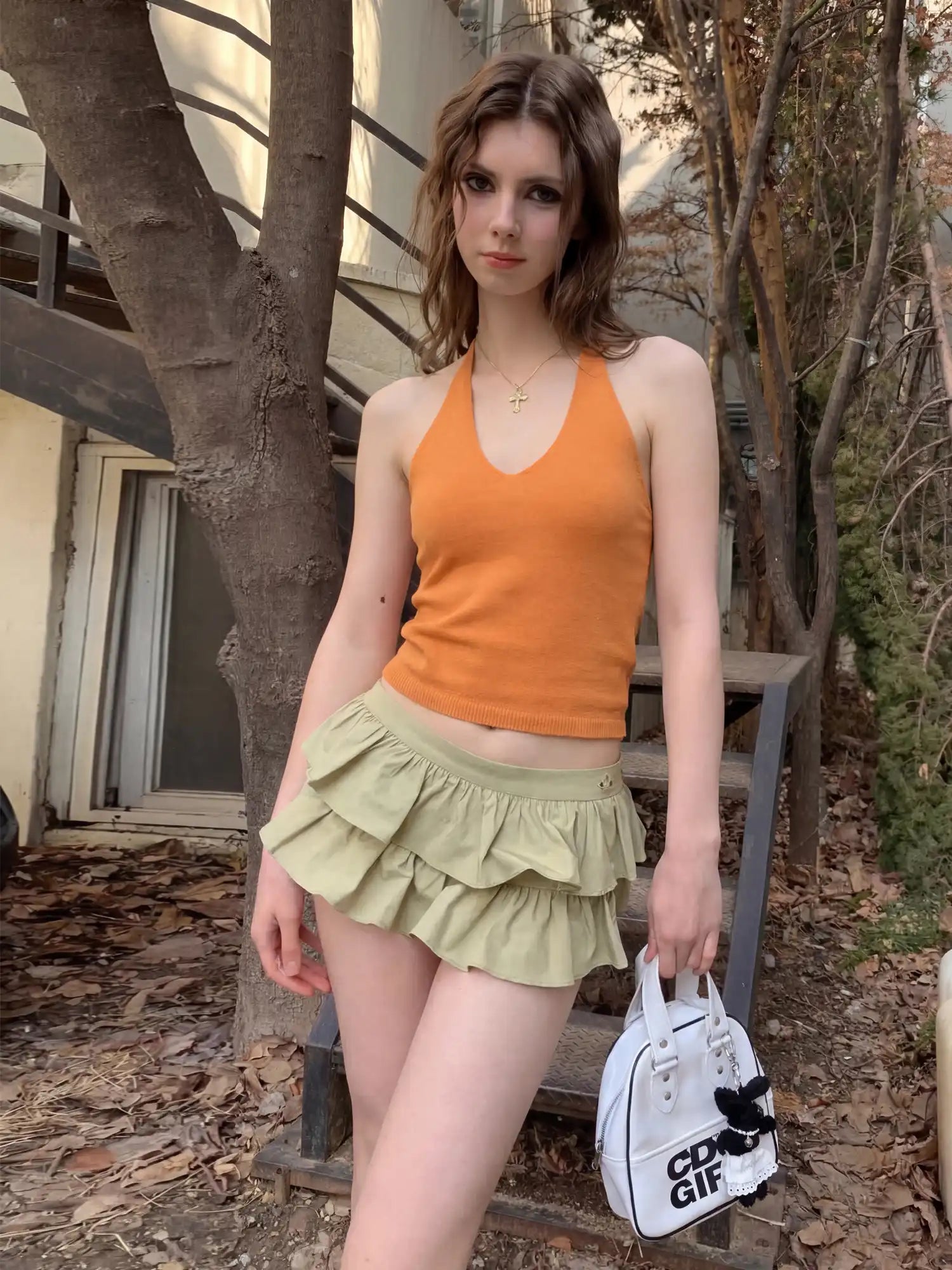 CantonCollective Design Chartreuse Green Knit Halter Top with Deep U-Neck for Summer Styling | Canton Collective