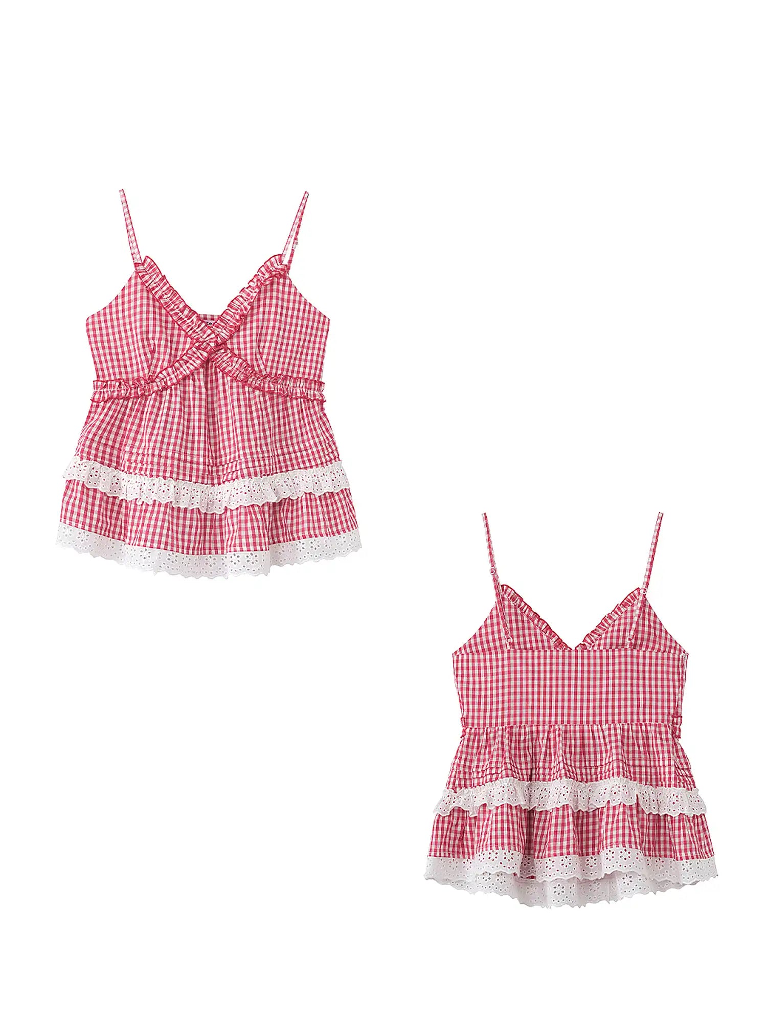 Deleteex Cherry Red Crossover Ruffle Gingham Cami Top | Canton Collective