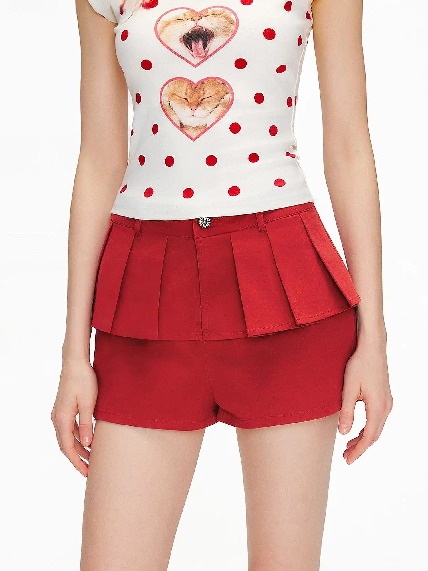 Outtheblue Cherry Red Tiered Ruffle High-Waist Shorts | Canton Collective