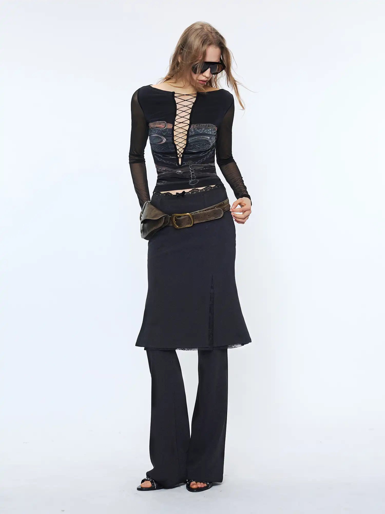 2th Desire Chest Cut-Out Rope Front Sheer Mesh Layer Top | Canton Collective