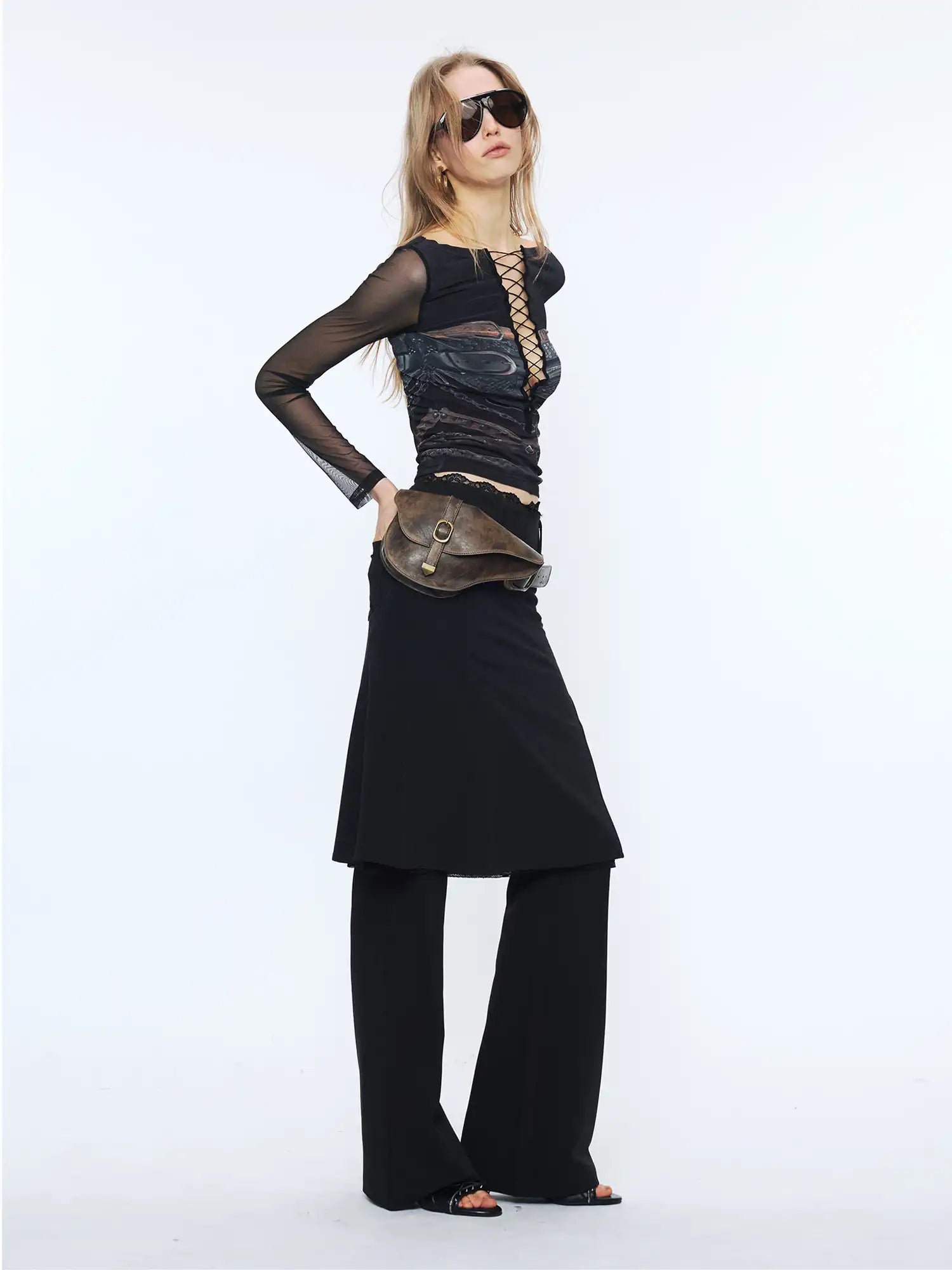 2th Desire Chest Cut-Out Rope Front Sheer Mesh Layer Top | Canton Collective