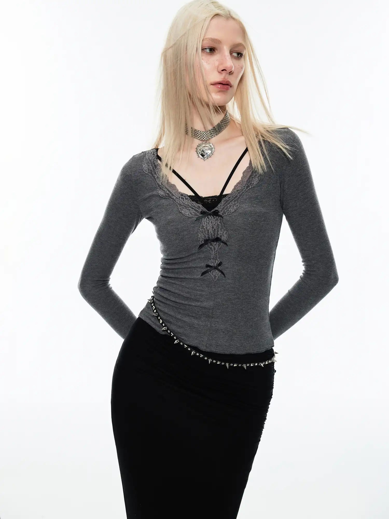 1Jinn Studio Chic Lace-Trim V-Neck Knit Top | Canton Collective