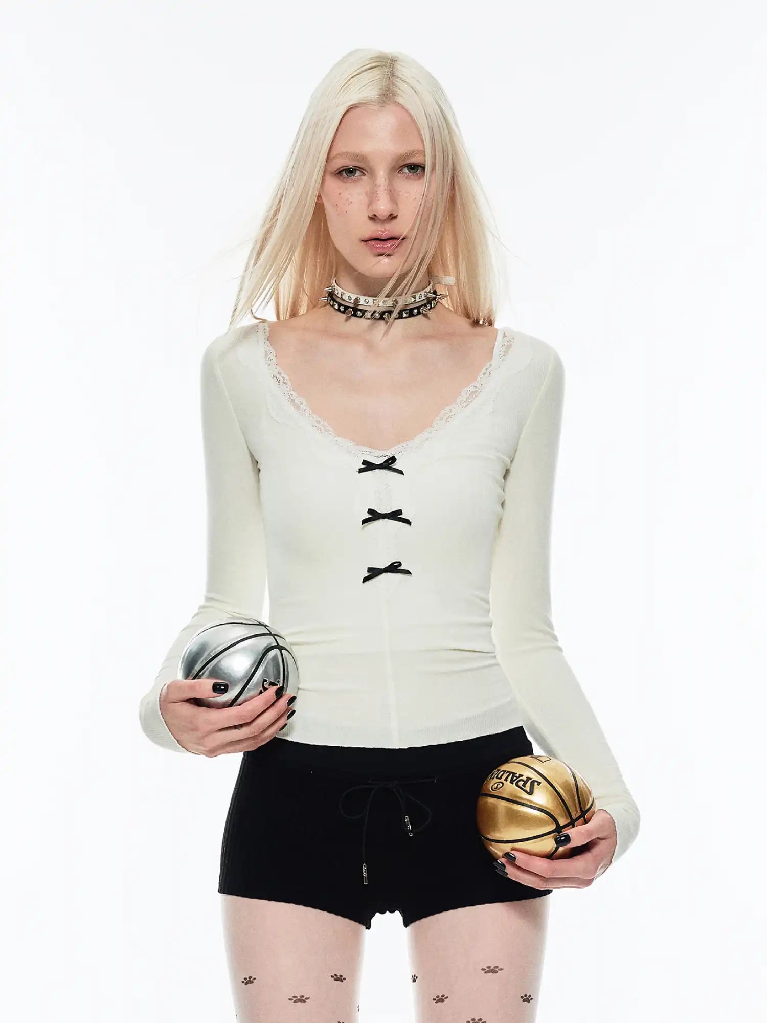 1Jinn Studio Chic Lace-Trim V-Neck Knit Top | Canton Collective