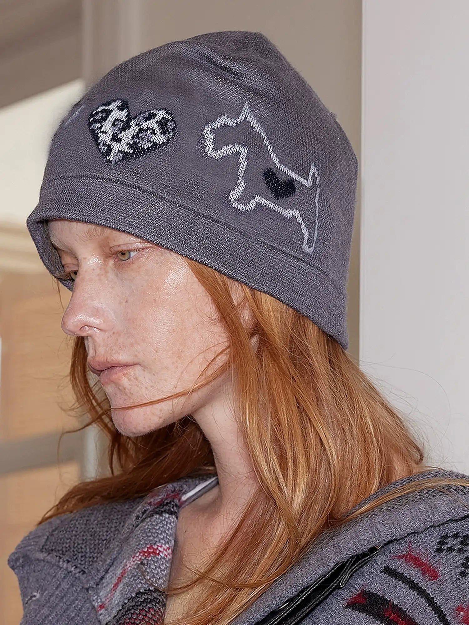 2th Desire Chic Leopard Heart Dog Wool Knit Beanie | Canton Collective