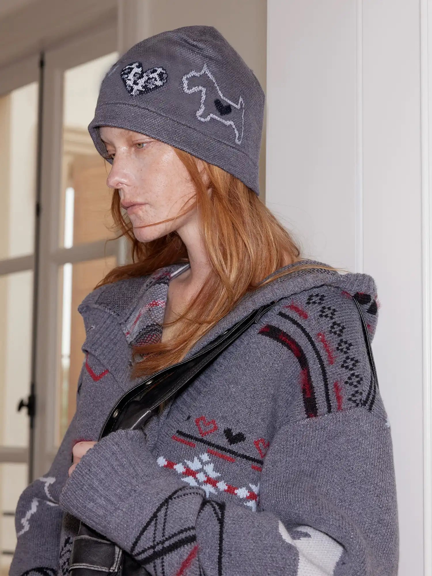 2th Desire Chic Leopard Heart Dog Wool Knit Beanie | Canton Collective