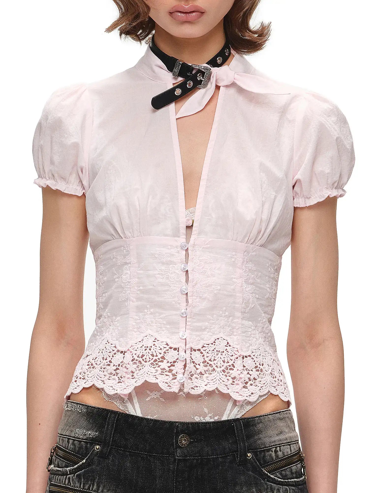1Jinn Studio Cinched Waist Cotton Eyelet Crop Top | Canton Collective