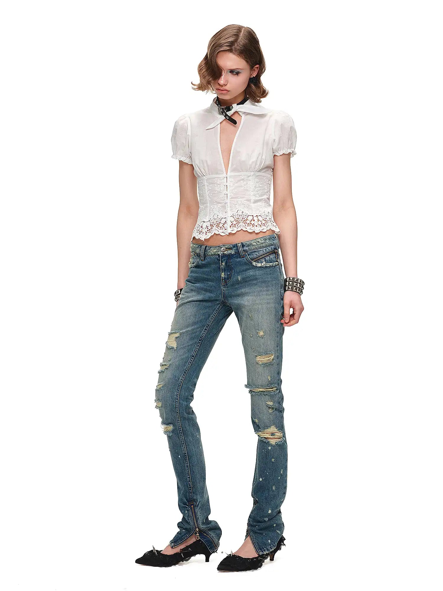 1Jinn Studio Cinched Waist Cotton Eyelet Crop Top | Canton Collective
