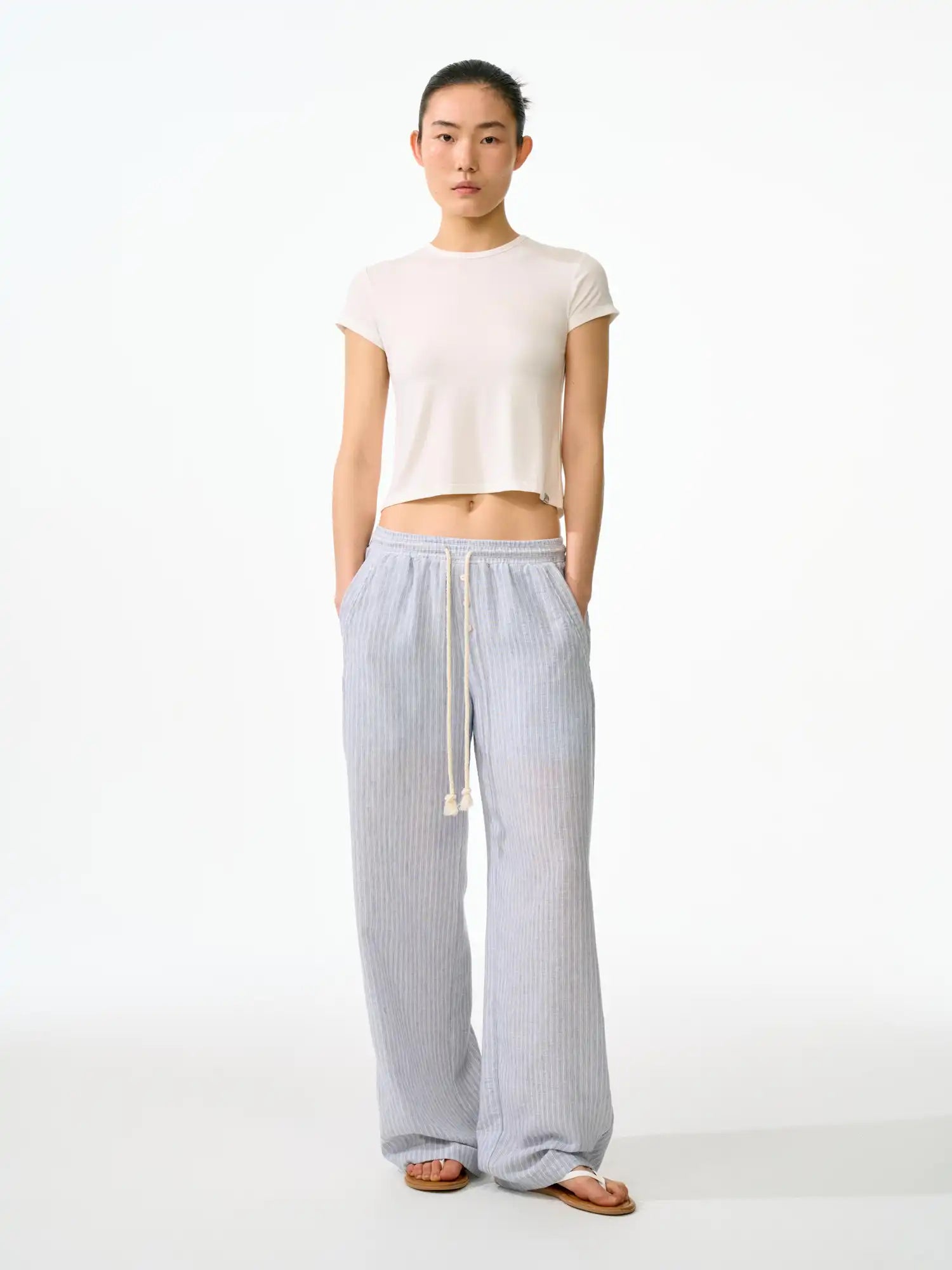 FirstFloor Coastal Retro Sheer Striped Linen Pants | Canton Collective