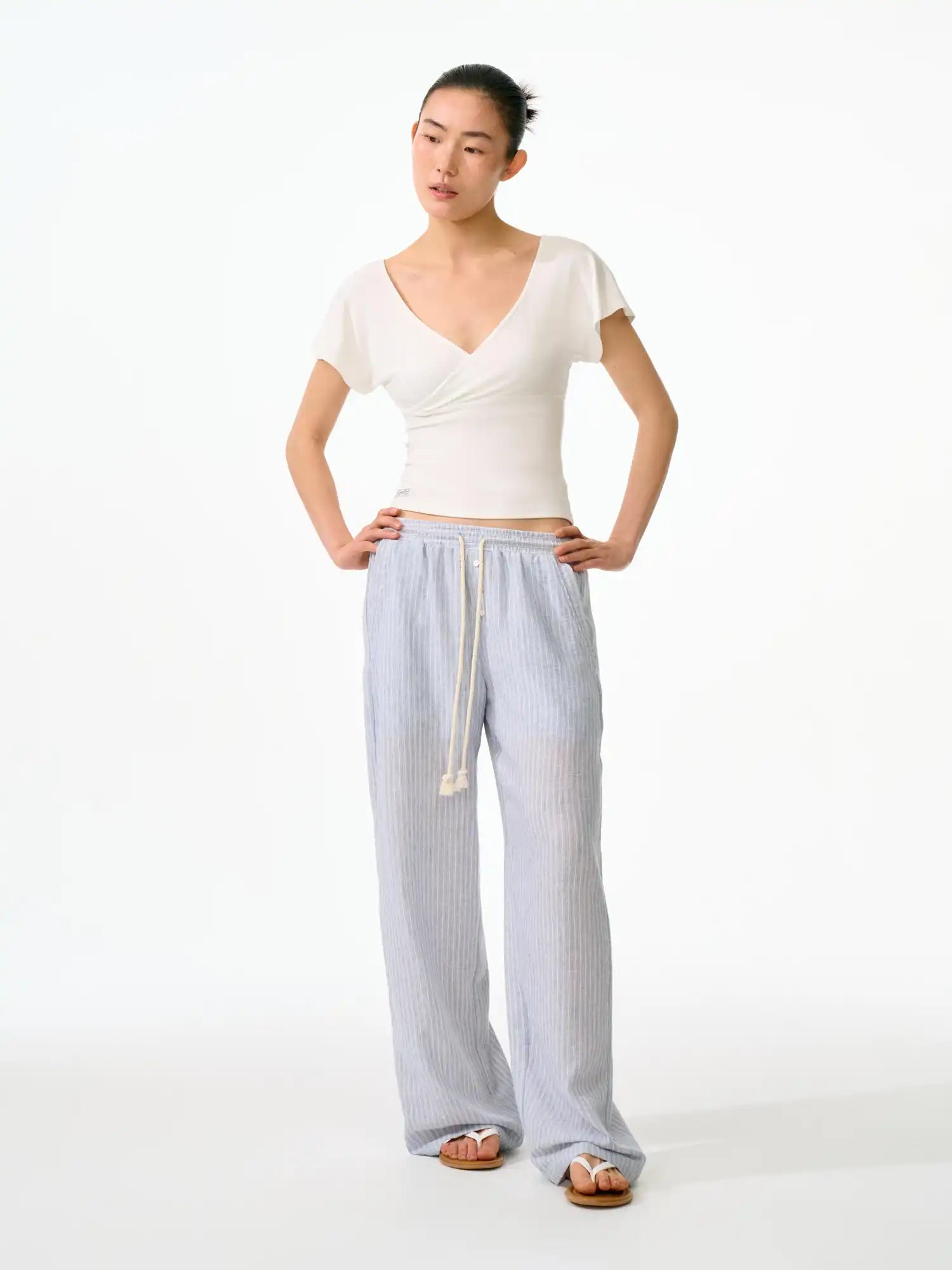 FirstFloor Coastal Retro Sheer Striped Linen Pants | Canton Collective