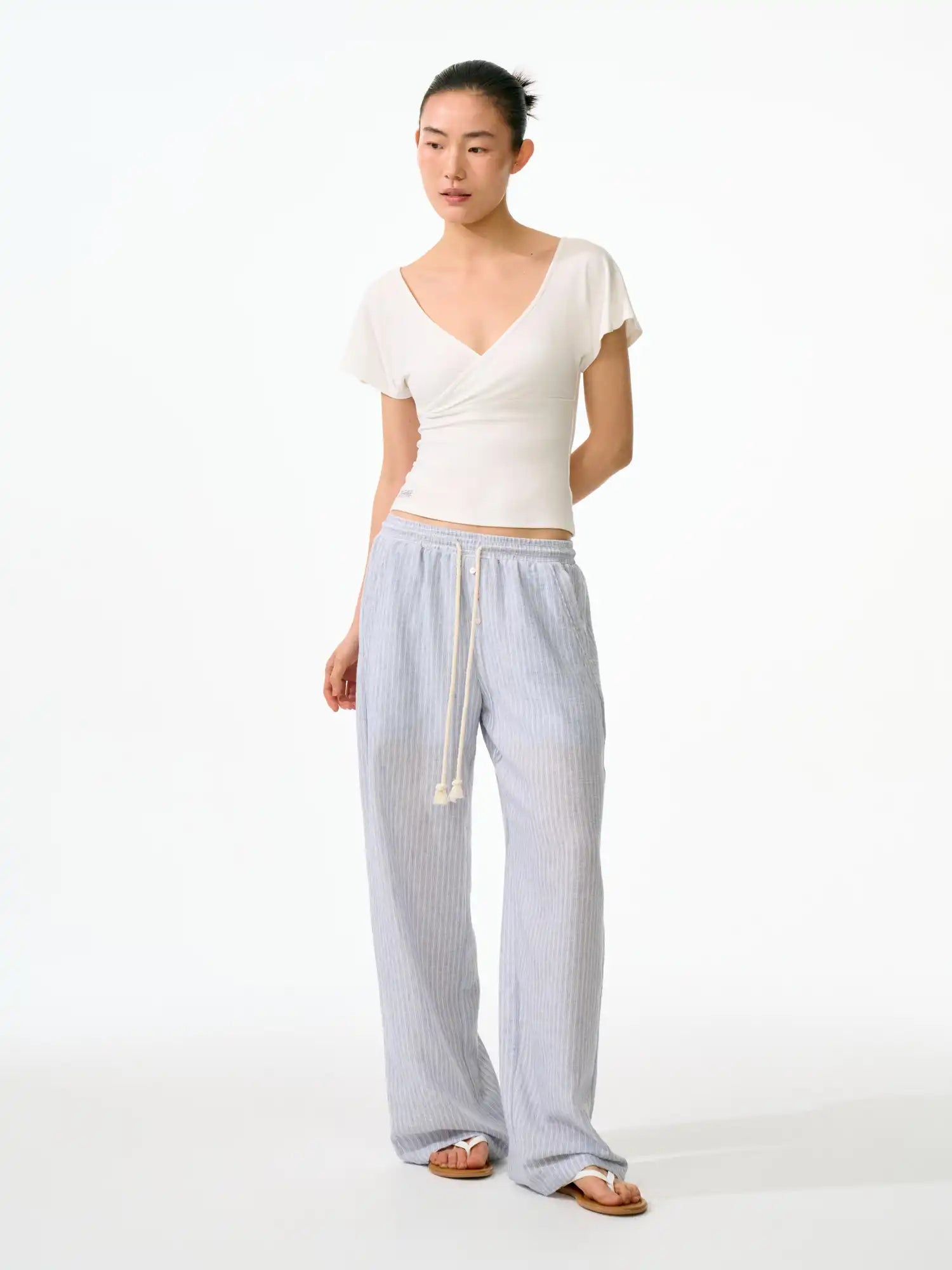 FirstFloor Coastal Retro Sheer Striped Linen Pants | Canton Collective