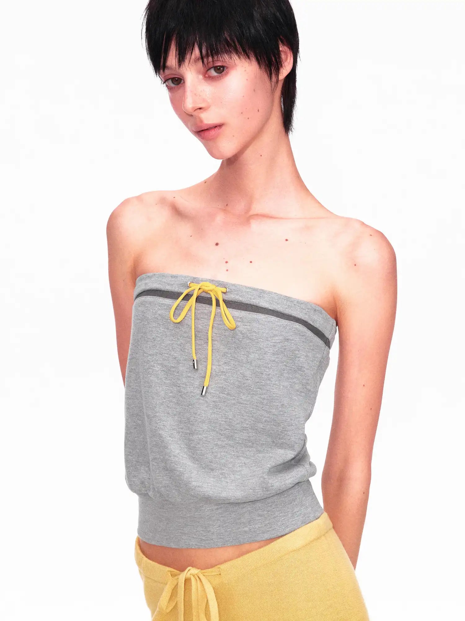 Ayo Contrast Drawstring Knit Strapless Top | Canton Collective