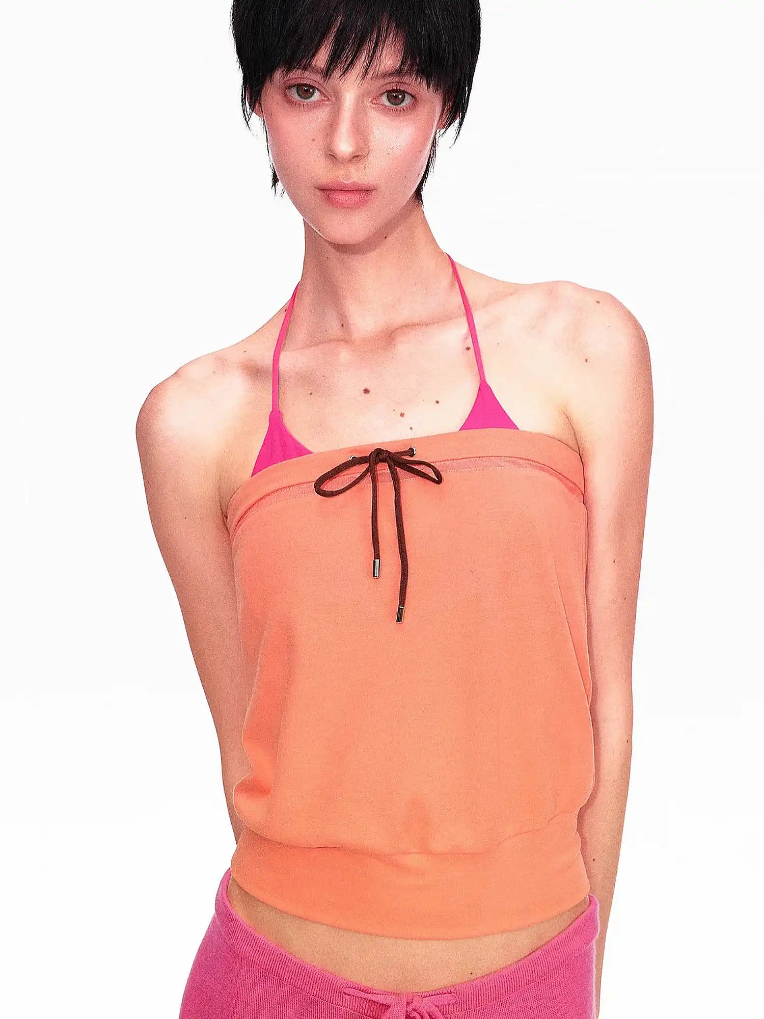 Ayo Contrast Drawstring Knit Strapless Top | Canton Collective