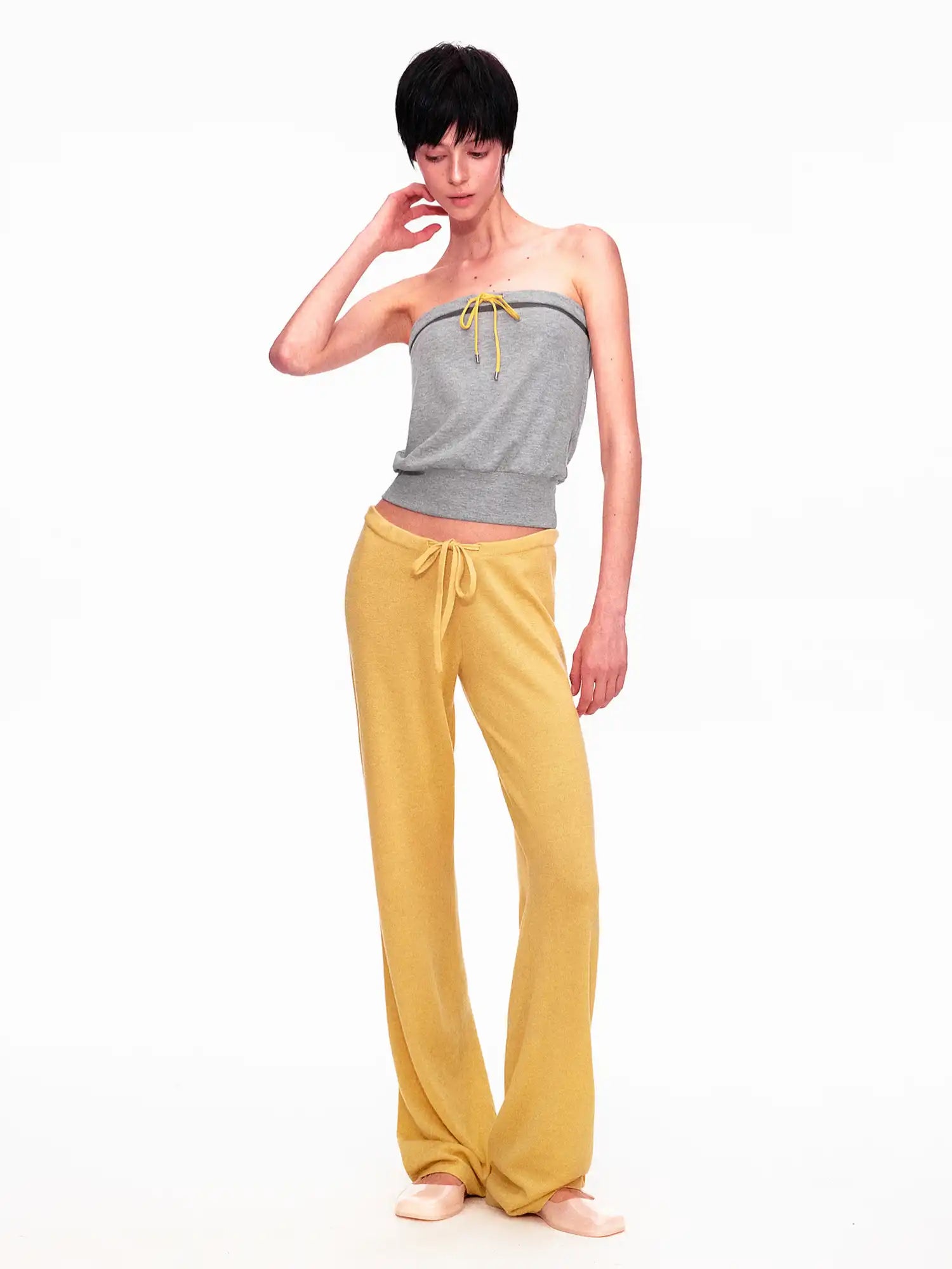 Ayo Contrast Drawstring Knit Strapless Top | Canton Collective