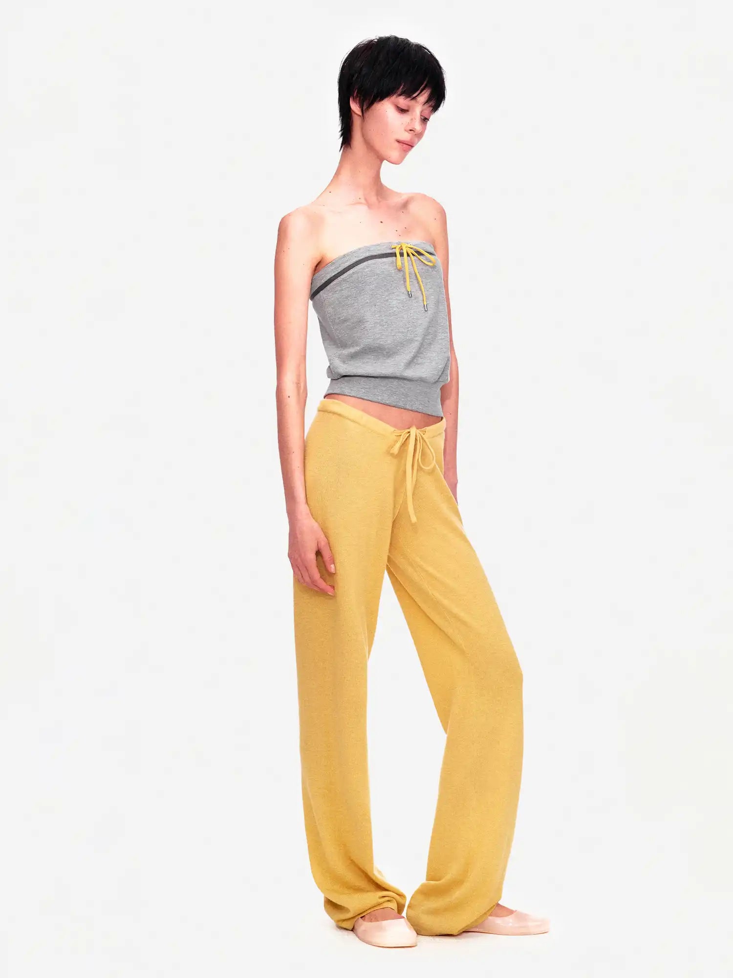 Ayo Contrast Drawstring Knit Strapless Top | Canton Collective