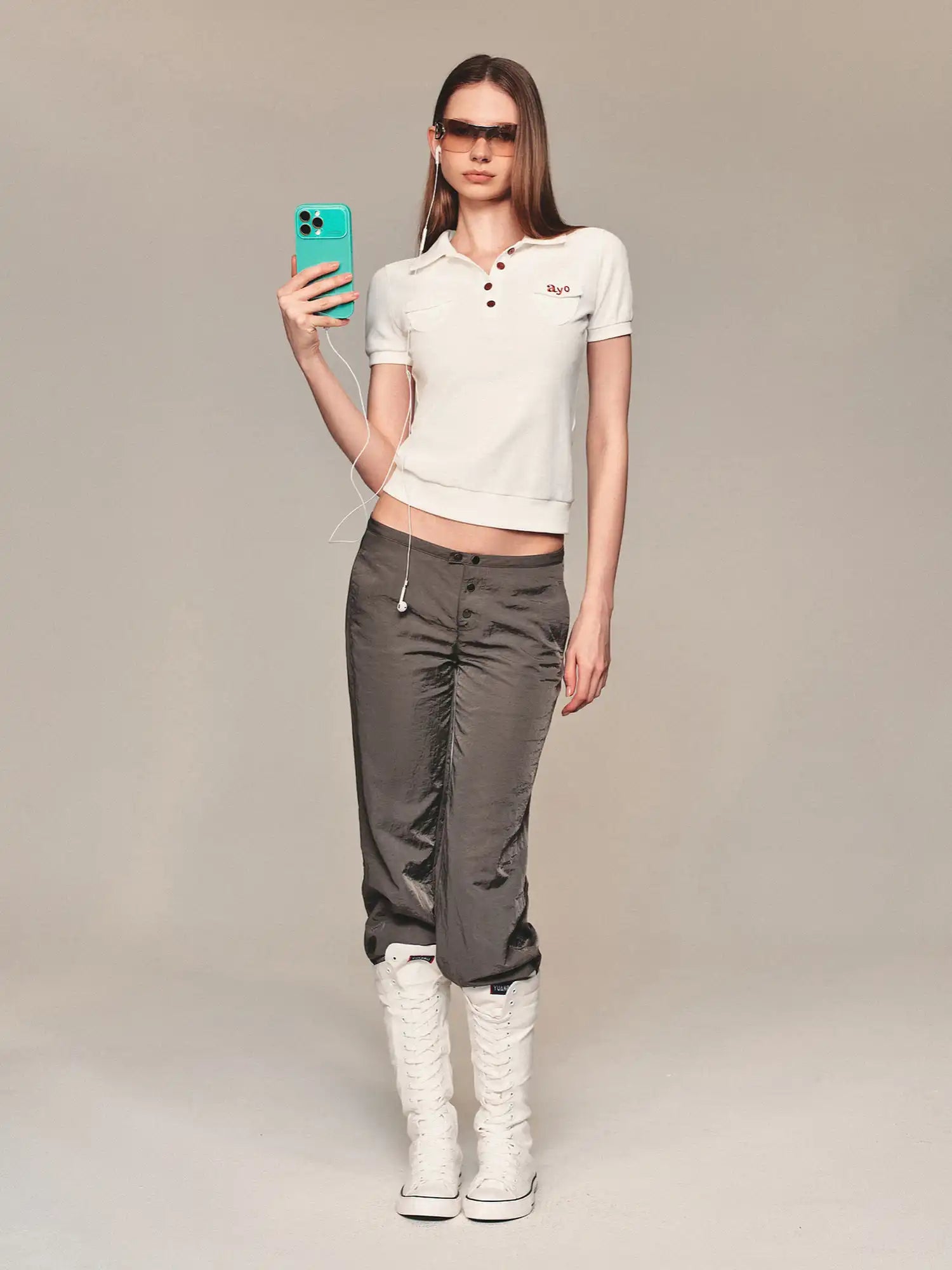 Ayo Contrast Embroidered Polo Shirt Crop Top | Canton Collective