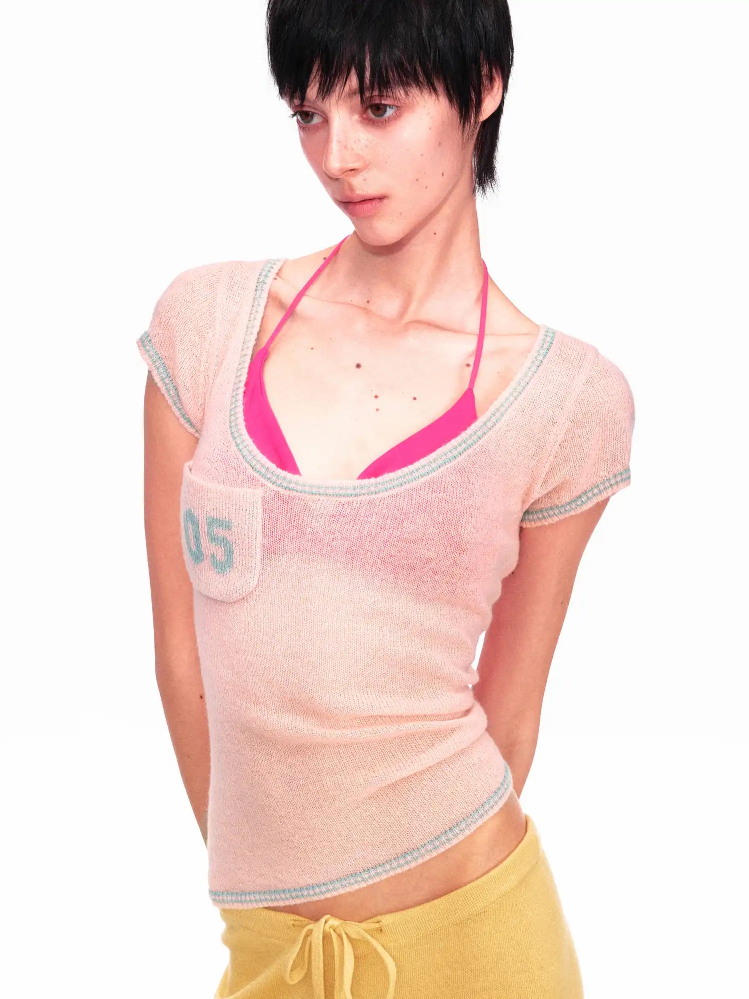 Ayo Contrast Off Shoulder Cropped Knit Top | Canton Collective