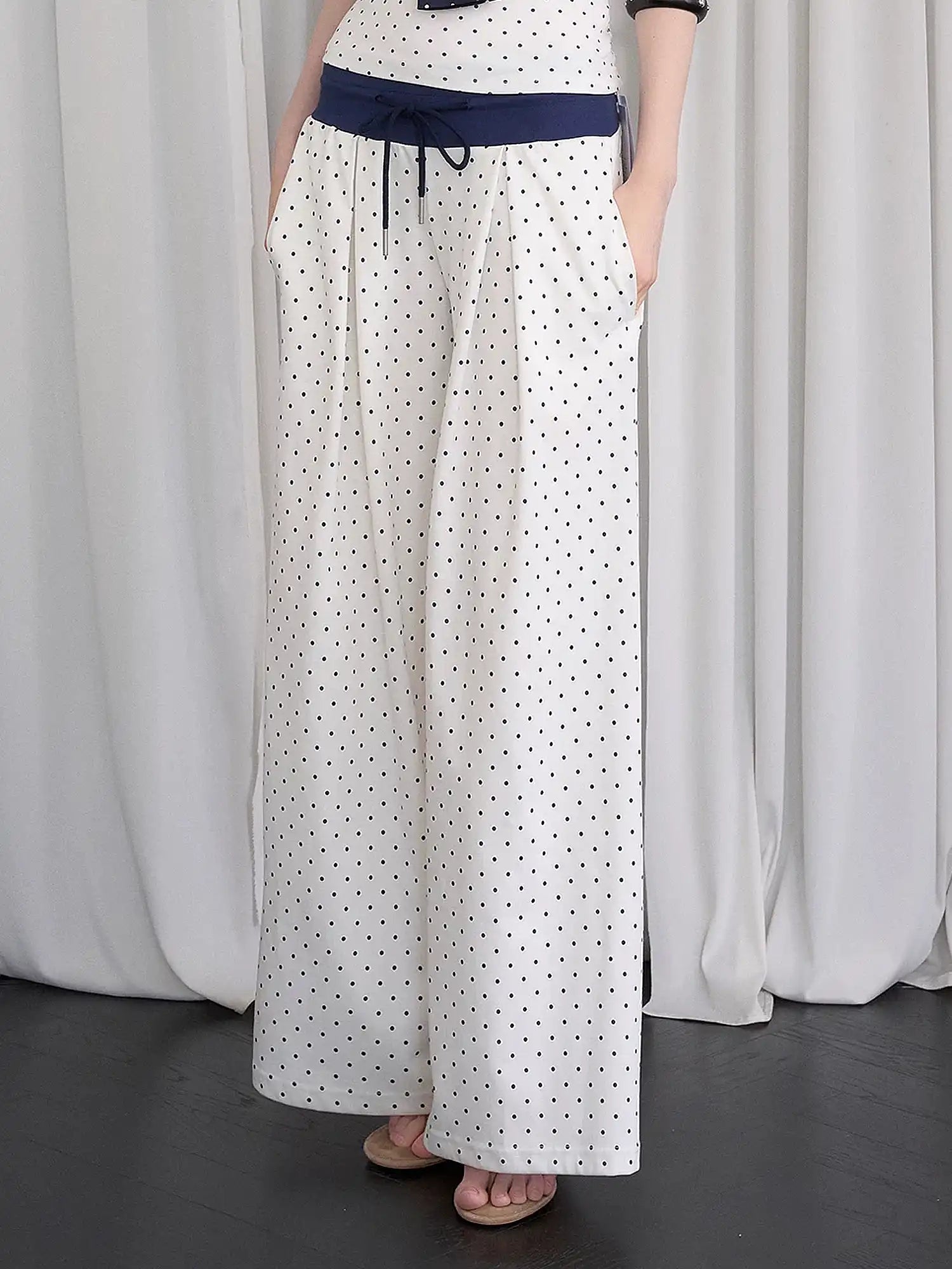 CantonCollective Design Contrast Waist Polka Dot Baggy Pants | Canton Collective