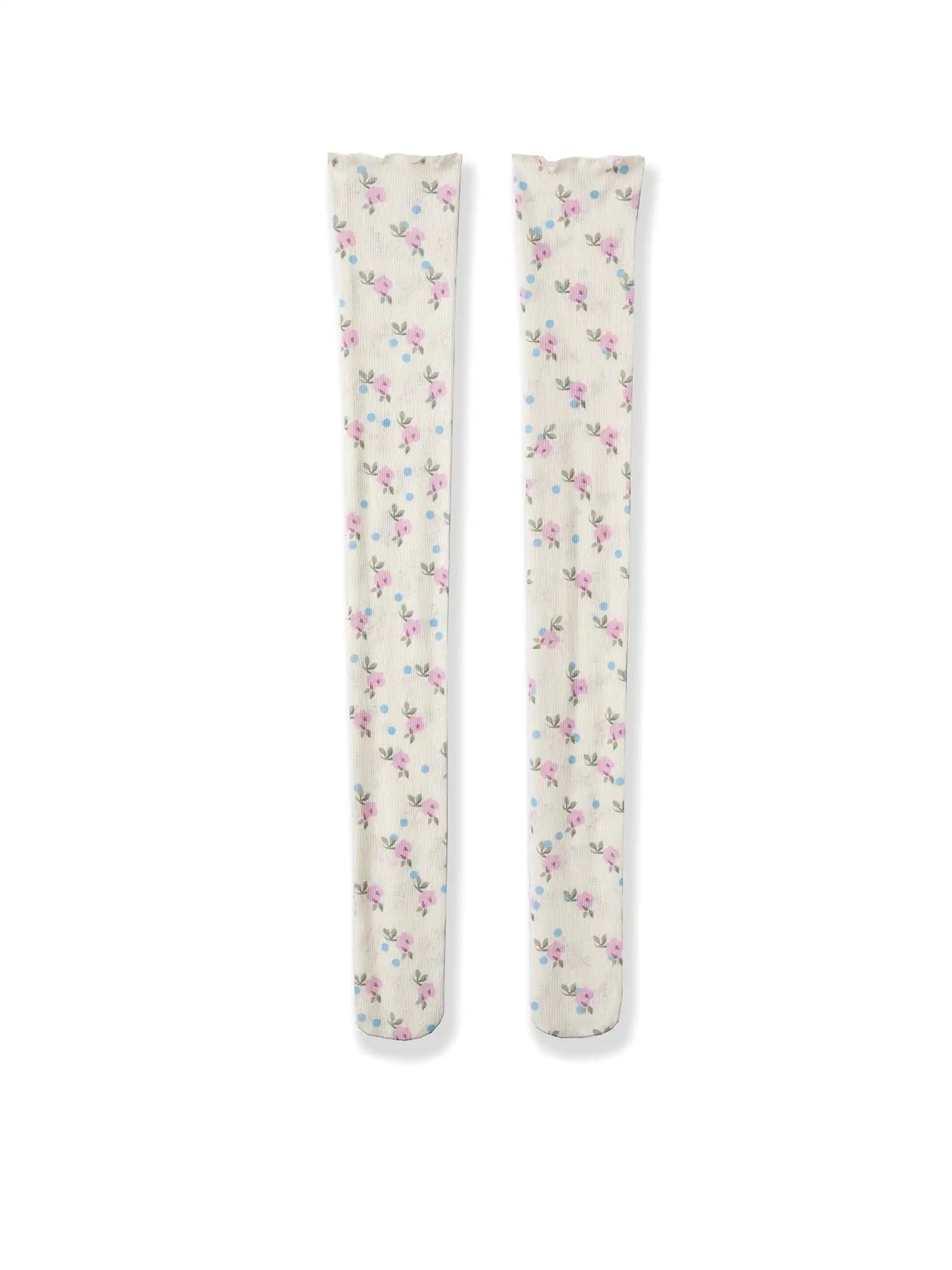 Deleteex Coquette Aesthetic Ruffle Trim Rose Print Over-The-Knee Socks | Canton Collective