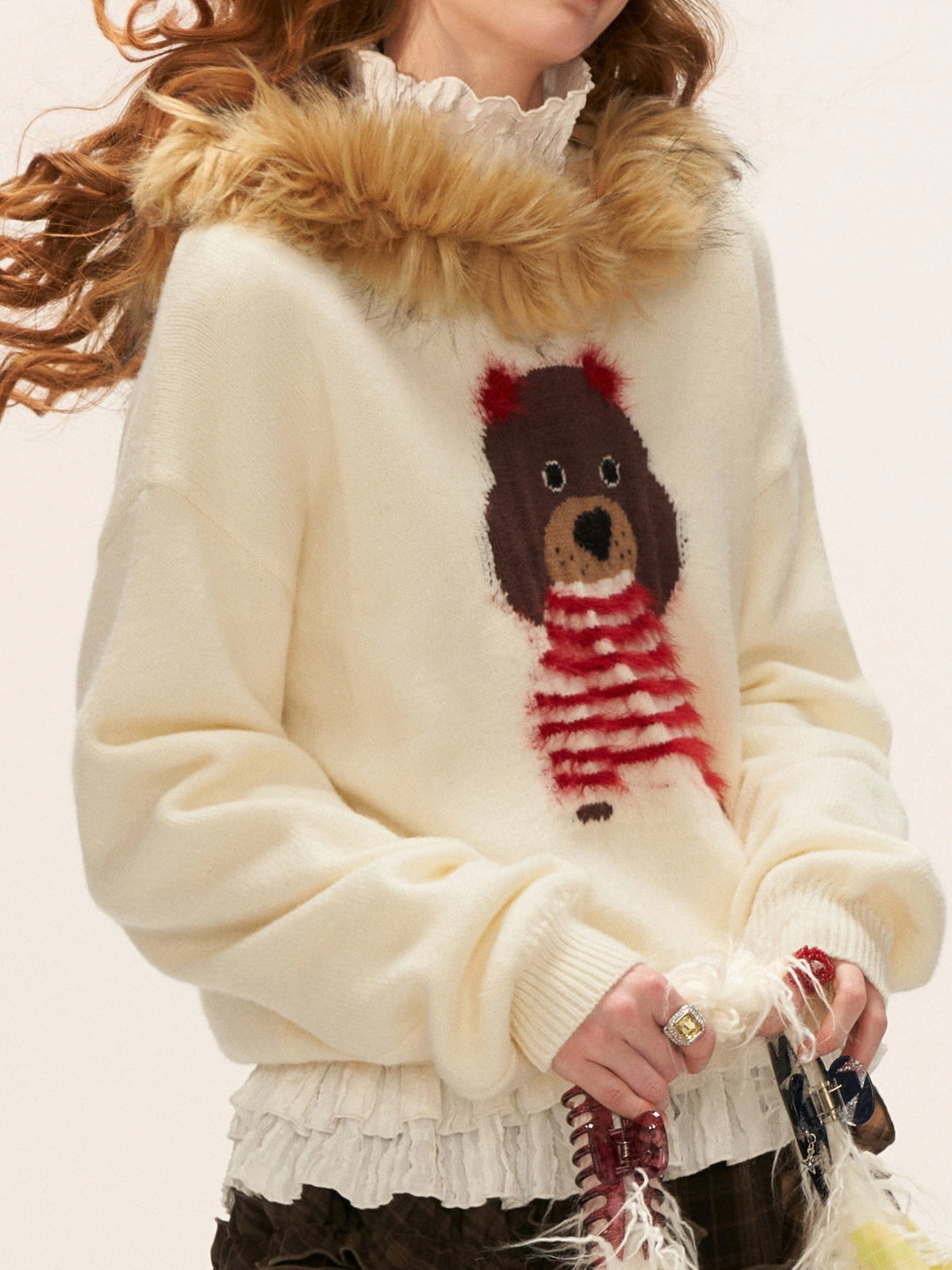 MAMC Coquette Knit Faux Fur Collar Hooded Sweater | Canton Collective