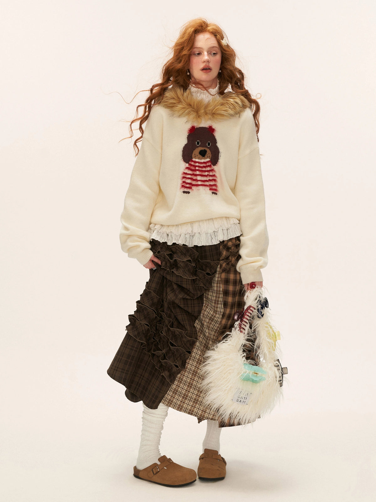 MAMC Coquette Knit Faux Fur Collar Hooded Sweater | Canton Collective