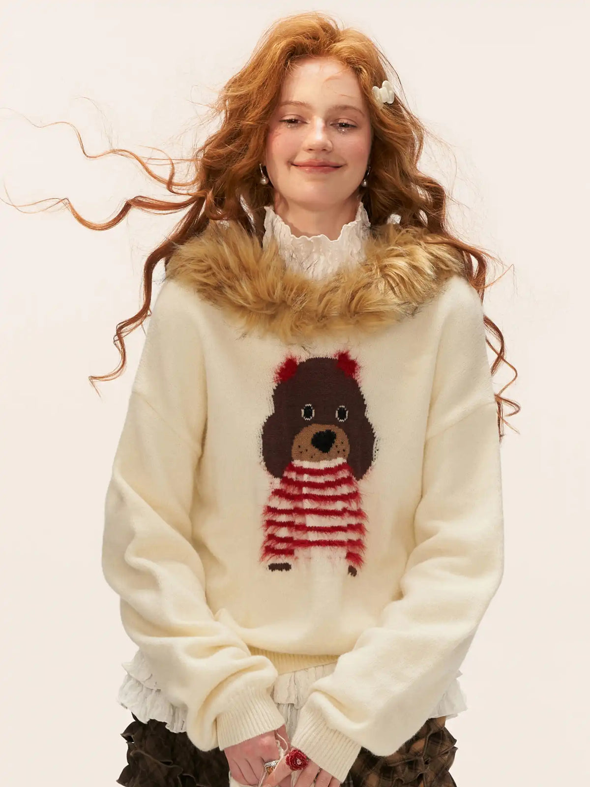 MAMC Coquette Knit Faux Fur Collar Hooded Sweater | Canton Collective