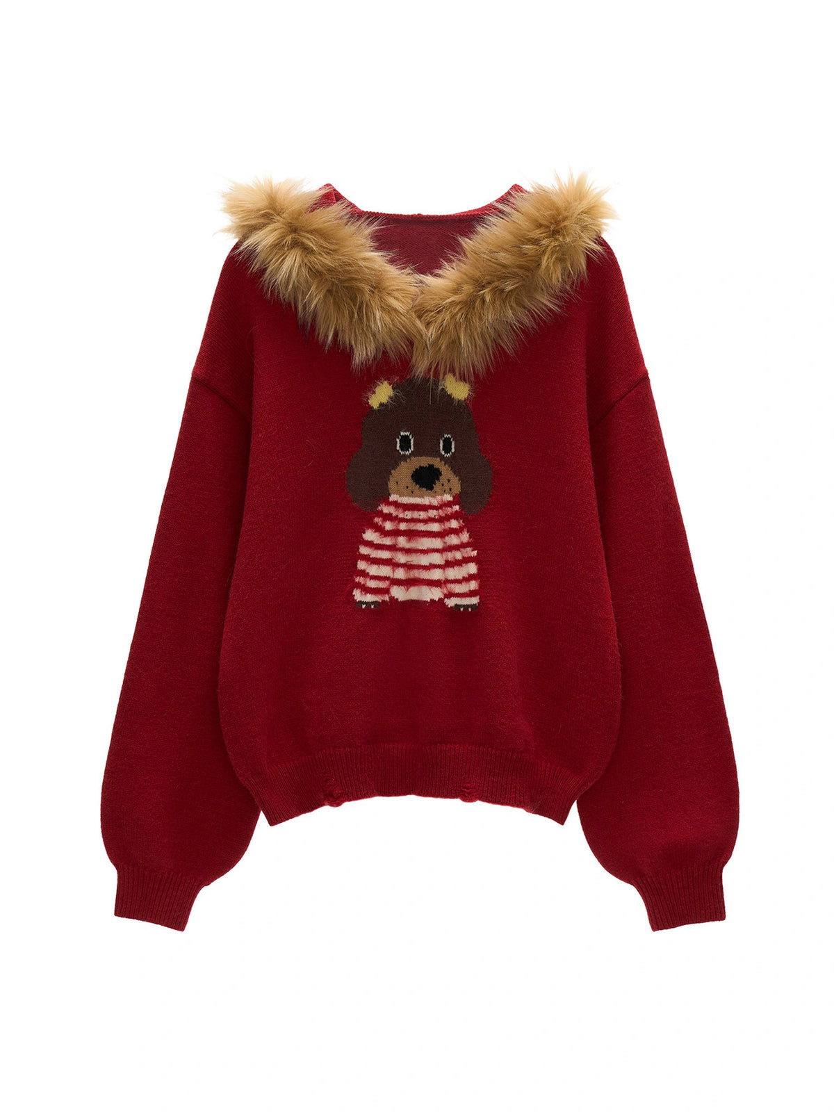 MAMC Coquette Knit Faux Fur Collar Hooded Sweater | Canton Collective