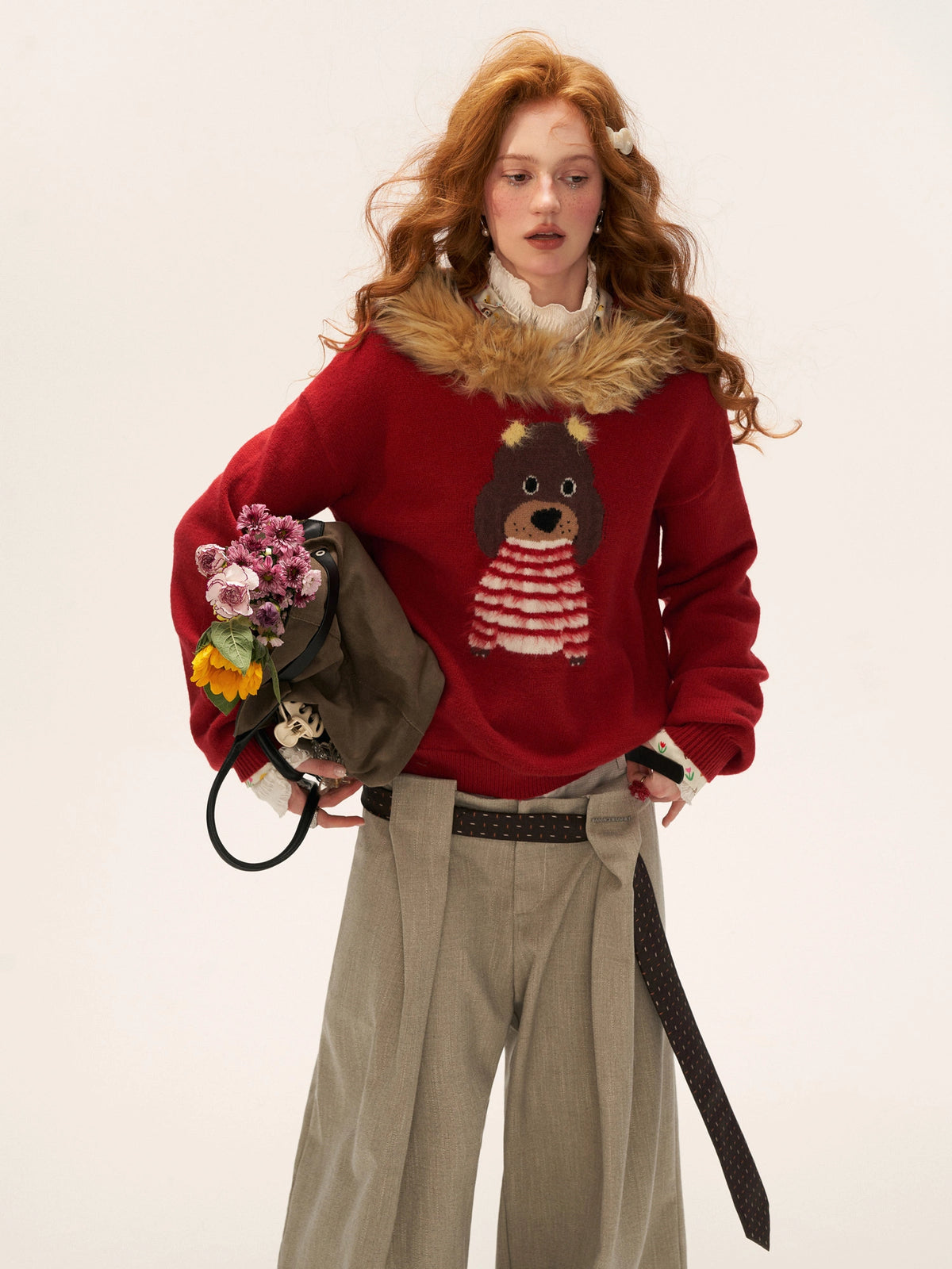MAMC Coquette Knit Faux Fur Collar Hooded Sweater | Canton Collective