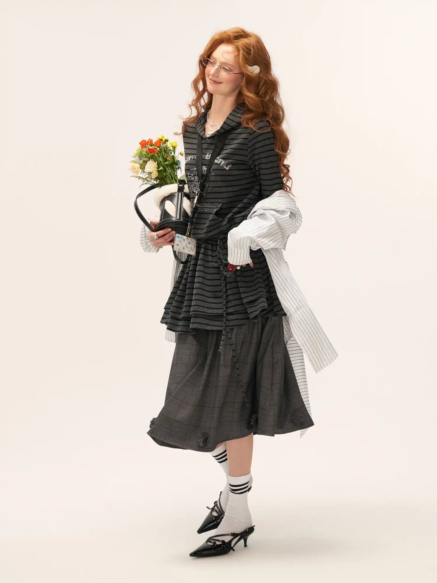 MAMC Coquette Striped Hooded Sweatshirt Peplum Dress | Canton Collective