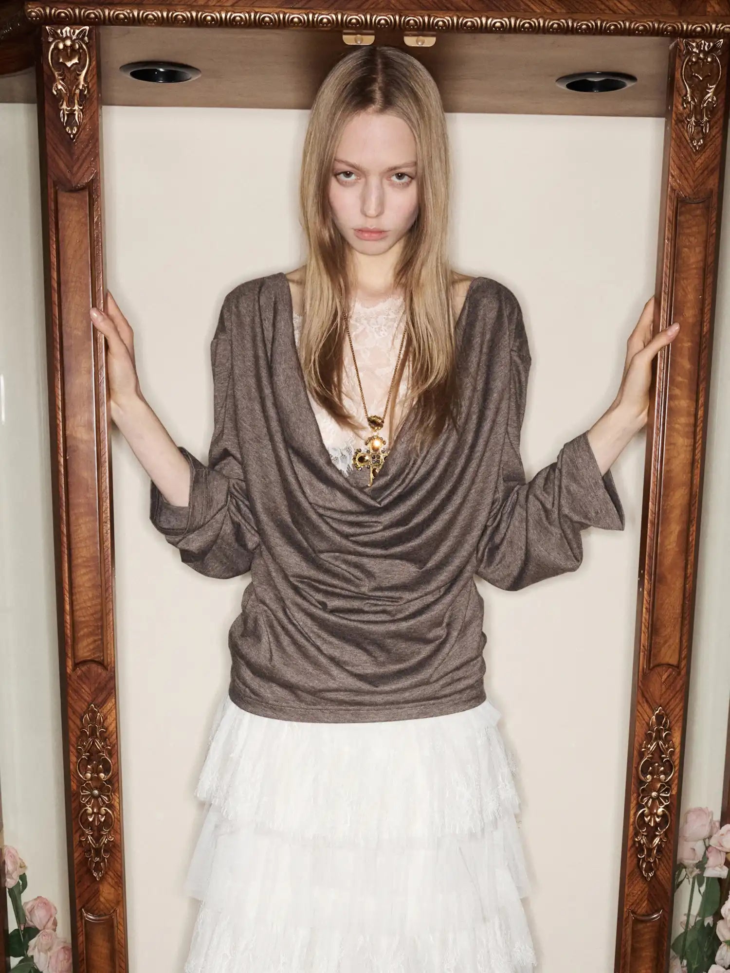 1Jinn Studio Coquette Y2K Sheer Lace Cowl Back Long Sleeve Top | Canton Collective